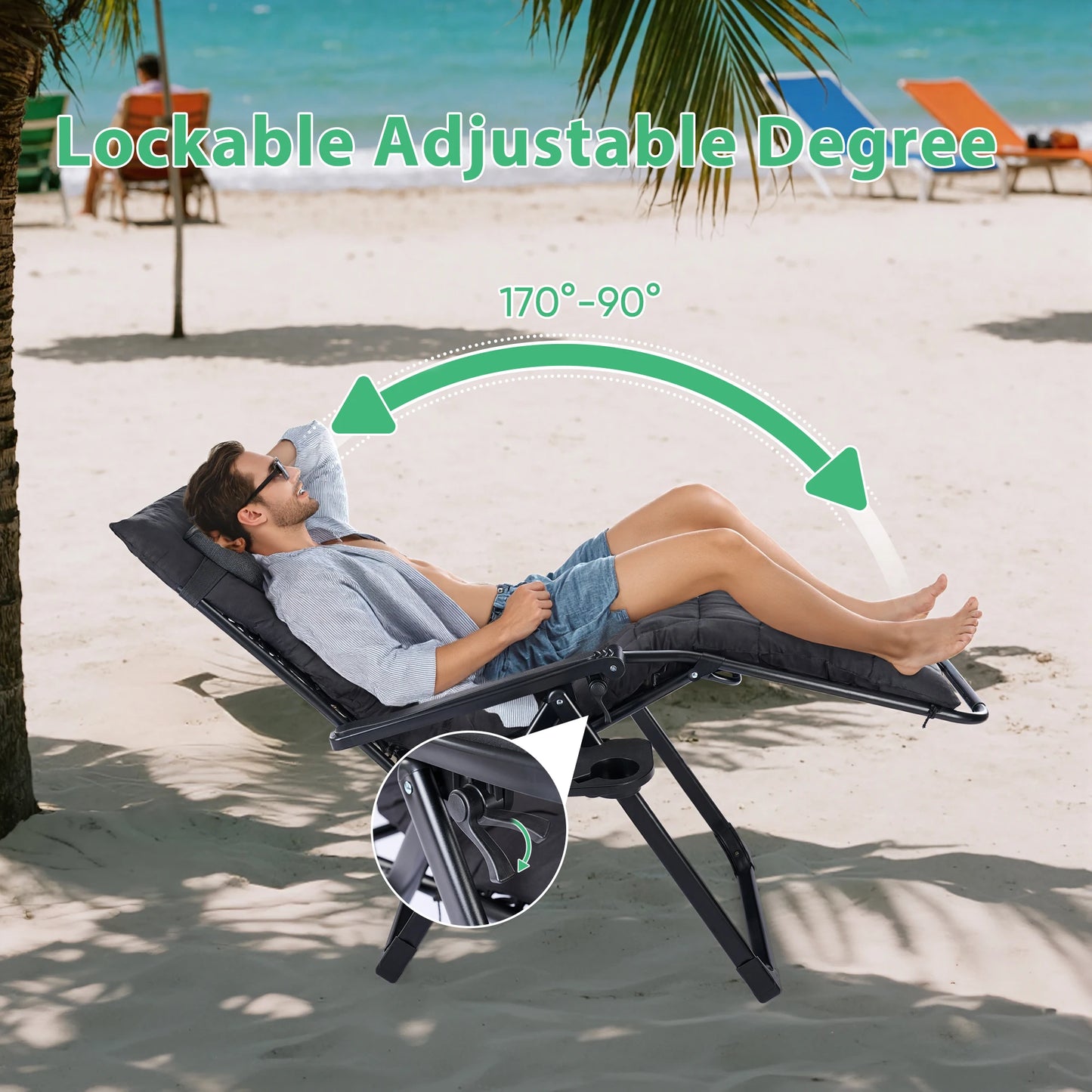 JHK Zero Gravity Recliner Camping Lounge Chair With Cup Holder