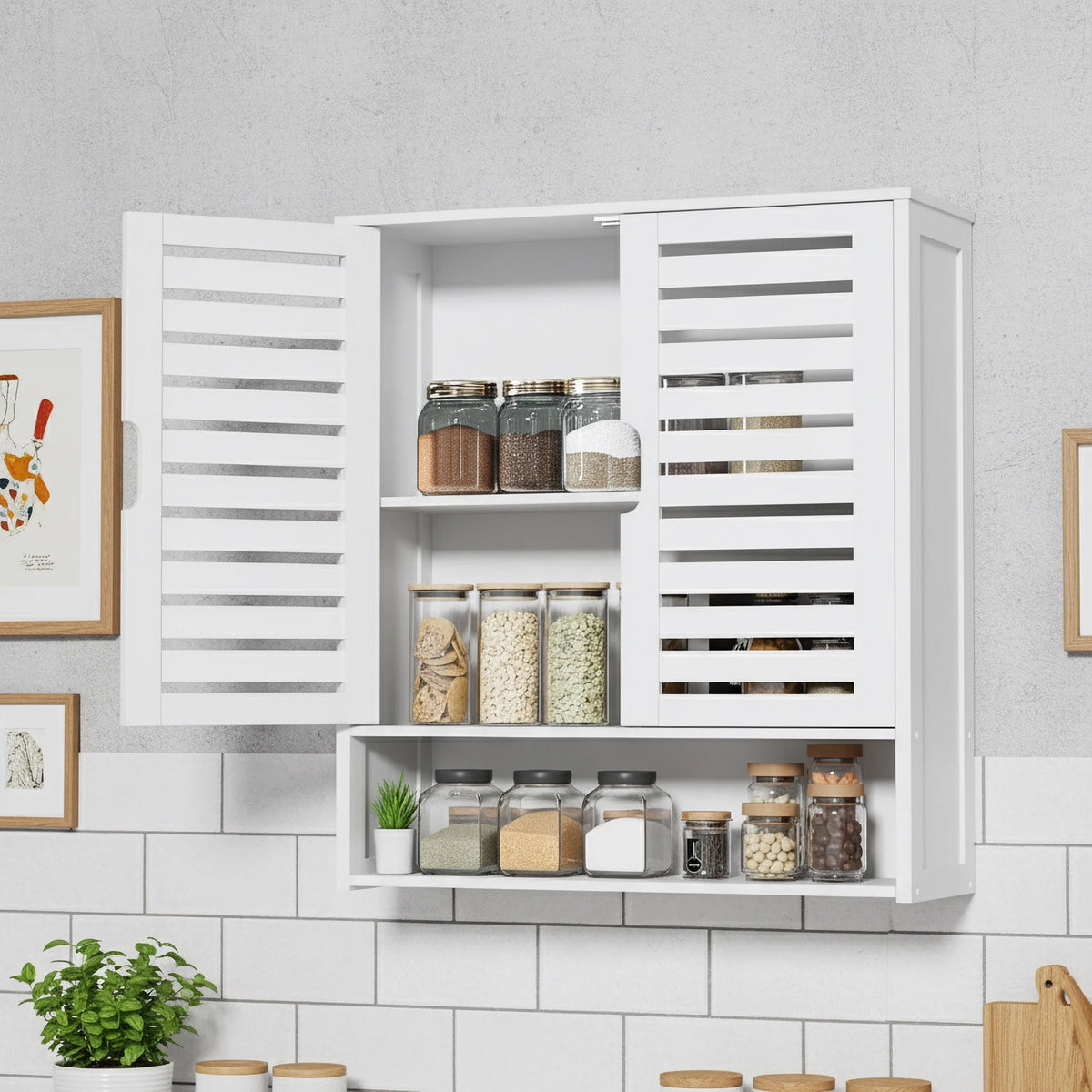 Wisfor Bamboo Bathroom Wall Cabinet With Doors And Open Shelf