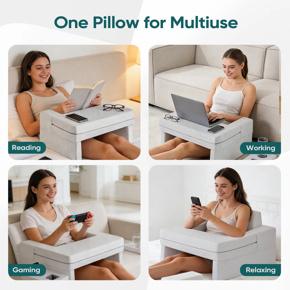 JHK Memory Foam Reading Pillow With Removable Washable Cover
