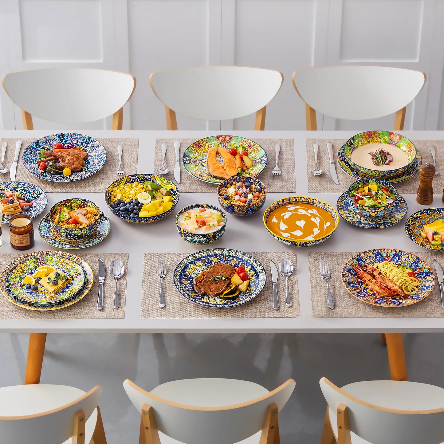 Malacasa 24 Piece Bohemian Ceramic Dinnerware Set Plates