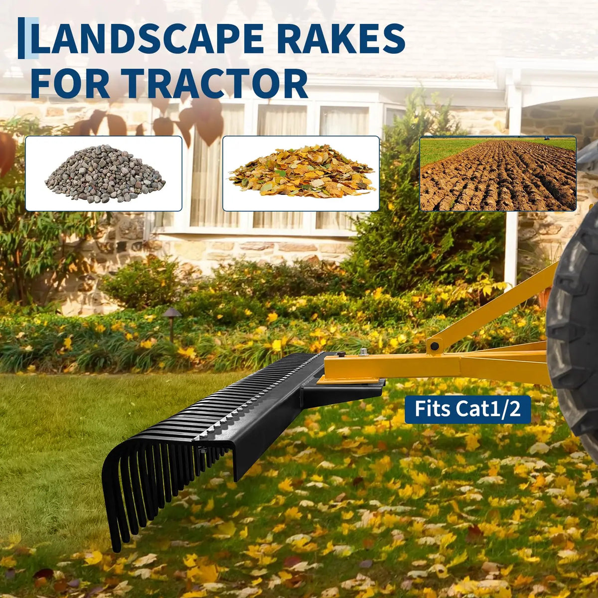 HiMISS Landscape Rake Attachment For Category 1 And 2 Tractors