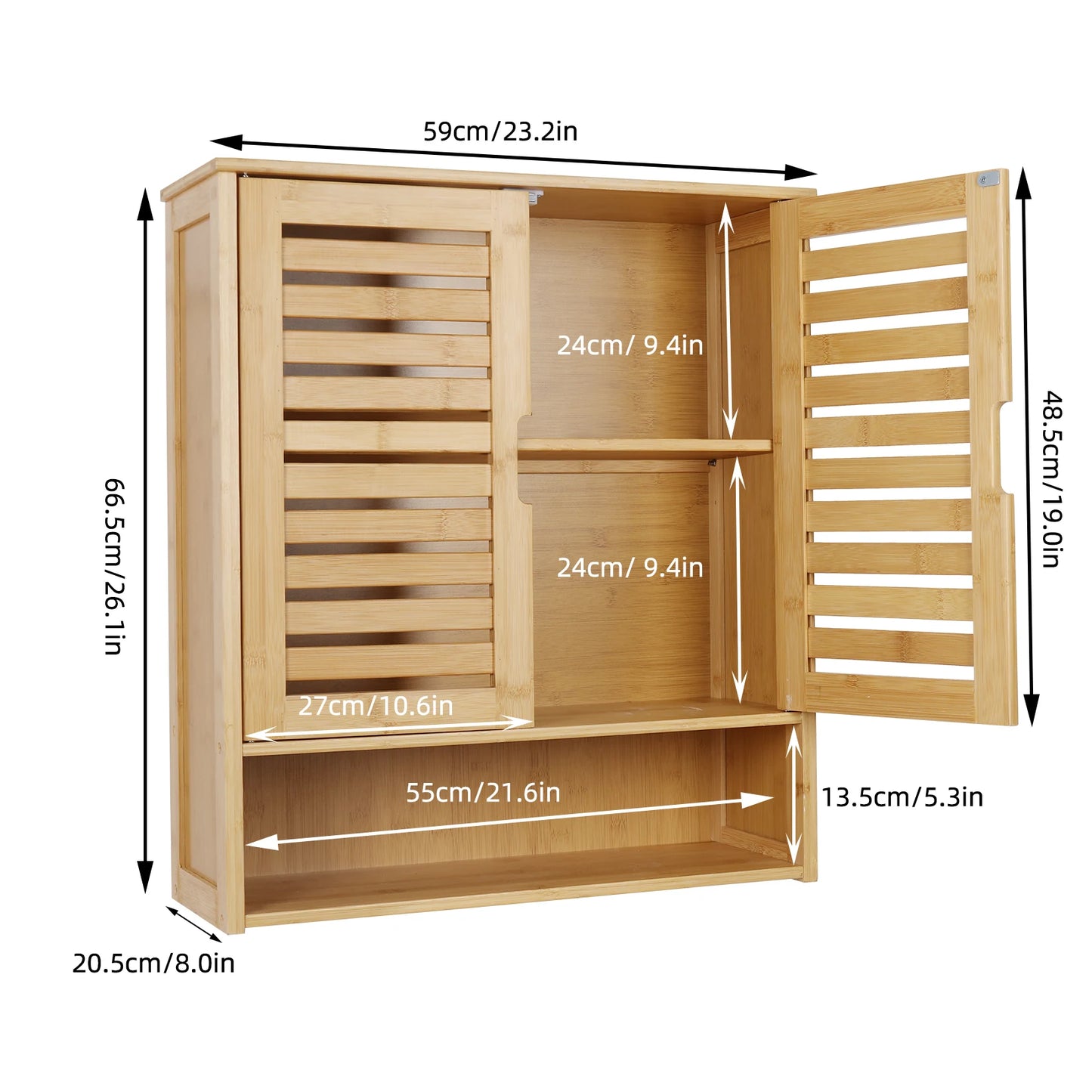 Wisfor Wall Mounted Bamboo Bathroom Cabinet Organizer Shelf