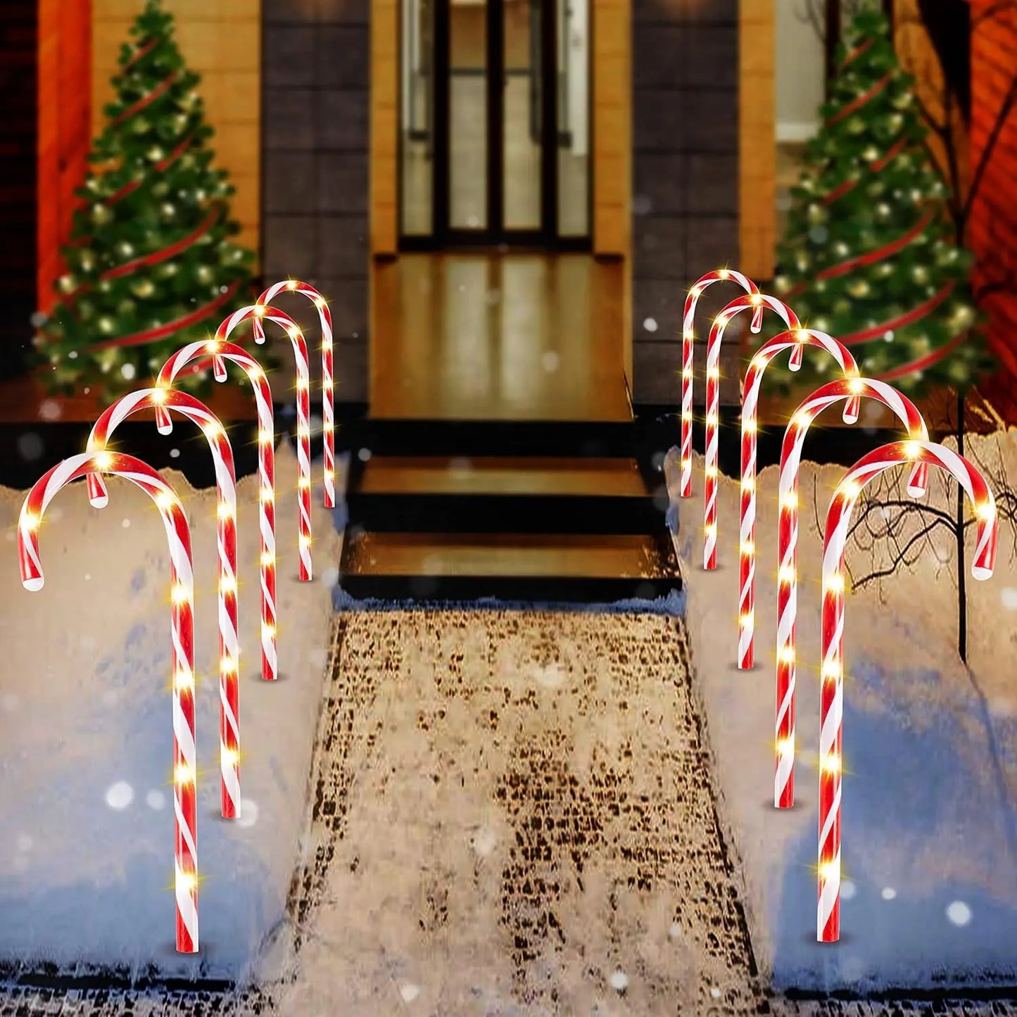 Joyfy Candy Cane Pathway Lights Set Warm White Outdoor Decor