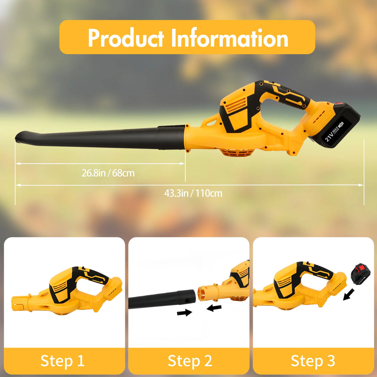 Cordless 21V Brushless Electric Leaf Blower For Yard Cleaning