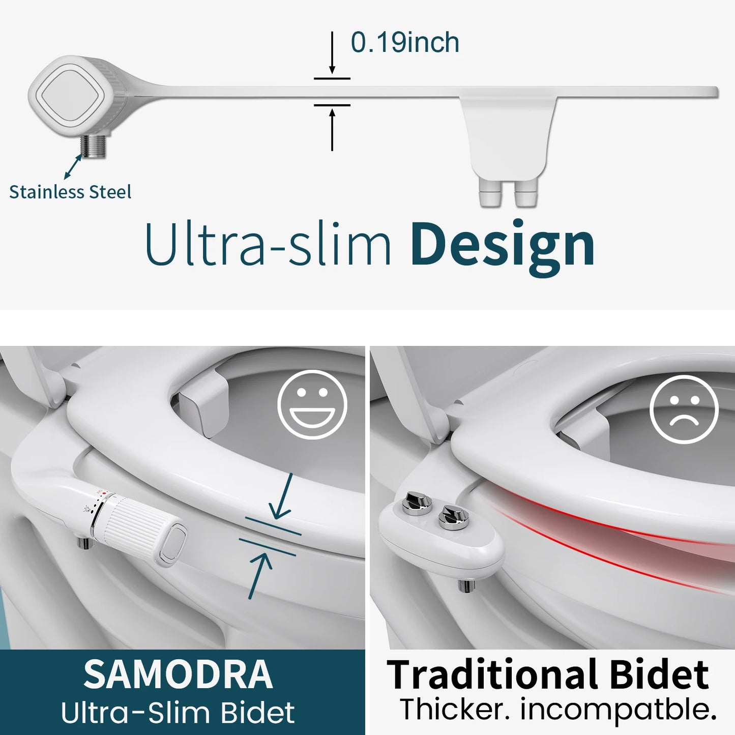 SAMODRA Bidet Non Electric Toilet Attachment With Adjustable Water Pressure
