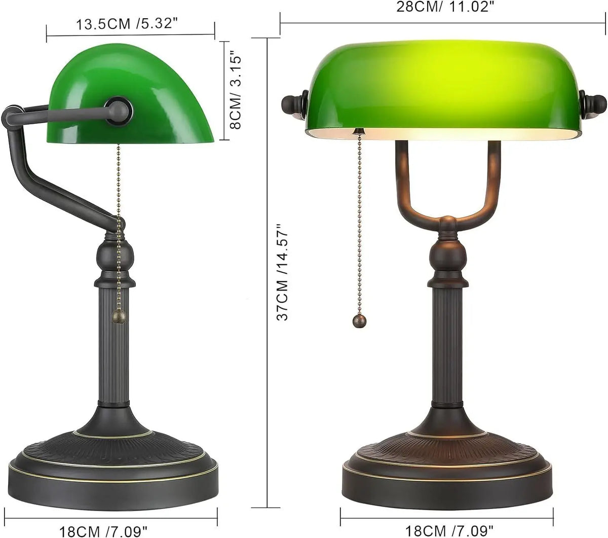 Classic Glass Banker Lamp With Pull Chain E27 Desk Light