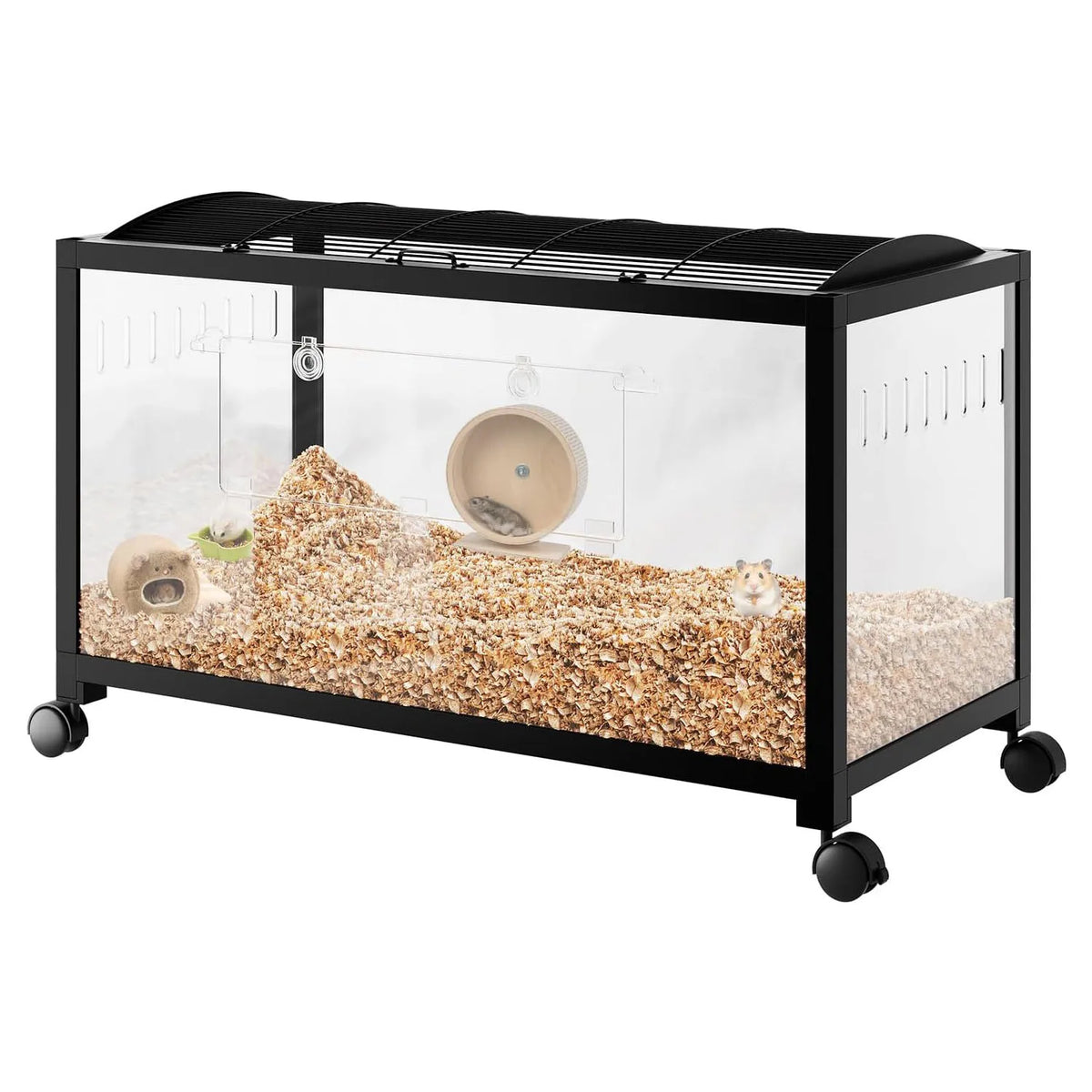 HiMISS Hamster Cage With Running Wheel And Glass Bottom