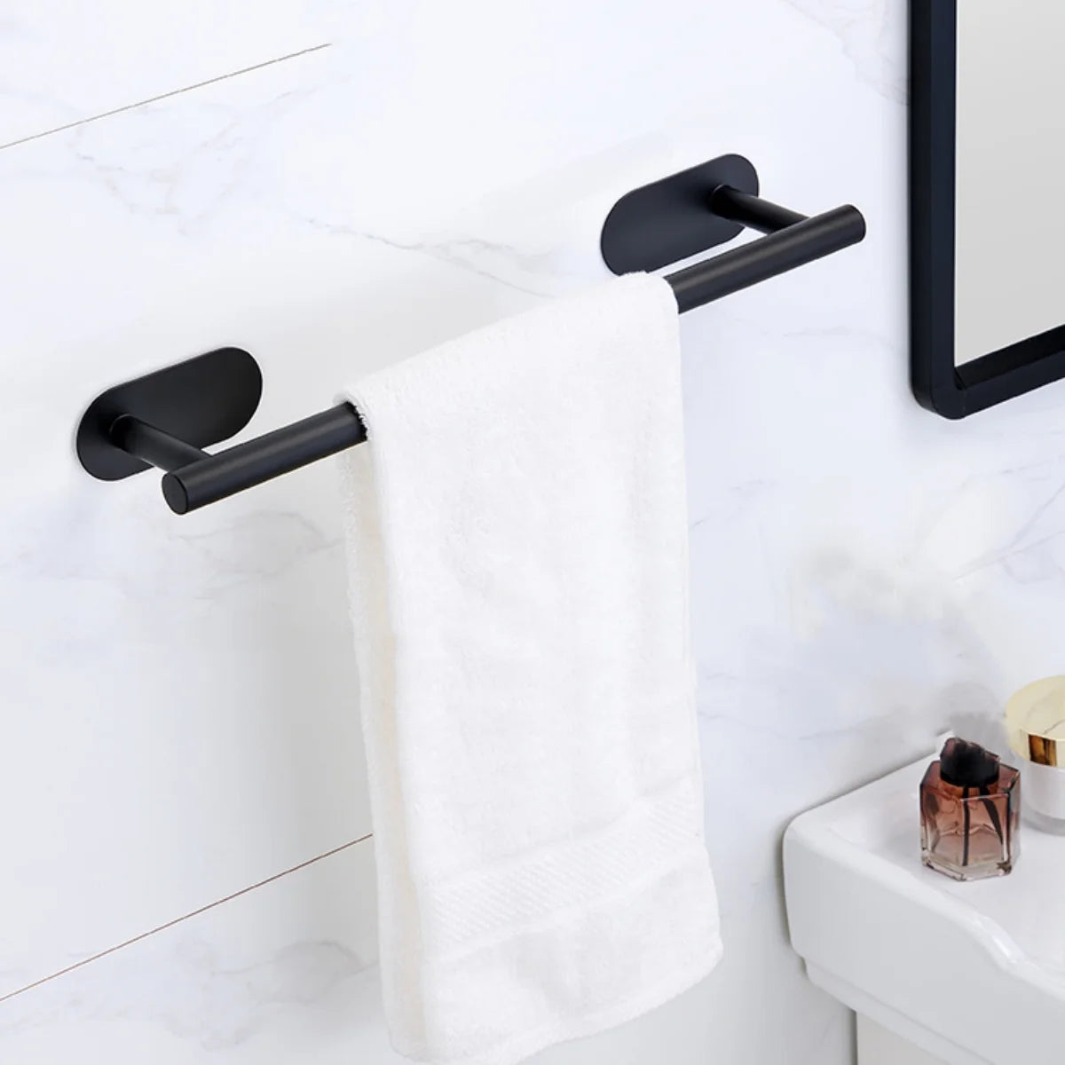 Stainless Steel Adhesive Towel Bar with Hook for Bathroom Kitchen