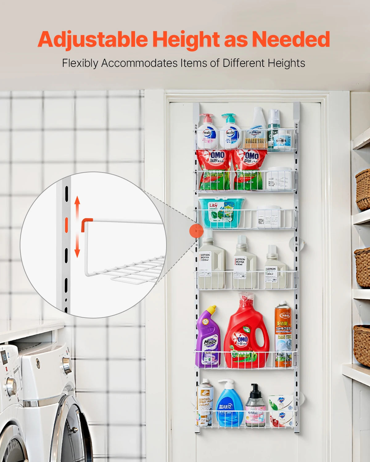 SucceBuy Adjustable Over Door Pantry Organizer With Heavy Duty Steel Spice Rack