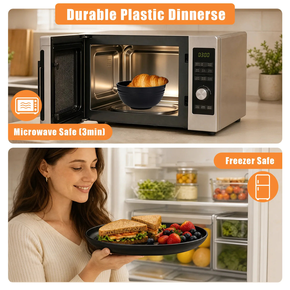 Microwave Safe Plastic Dinnerware Set With Plates Bowls And Cups
