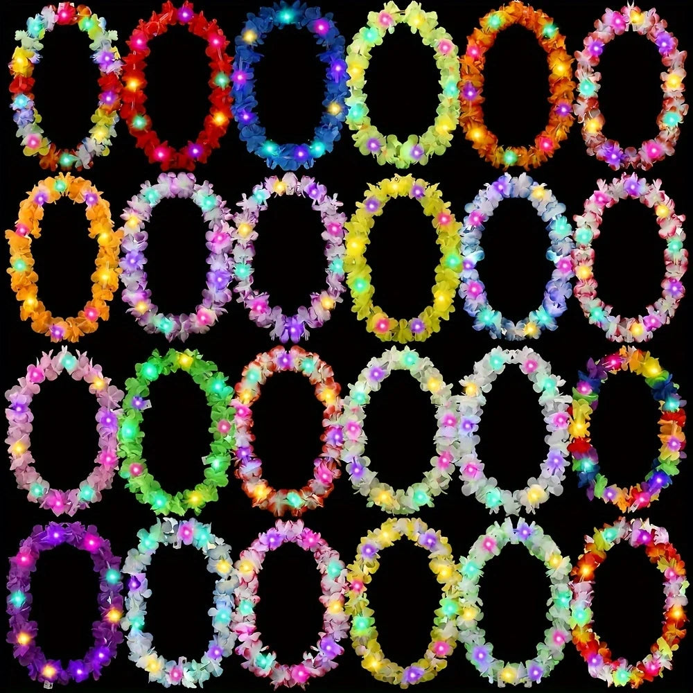 LED Hawaiian Flower Necklace Party Lei For Tropical Celebrations