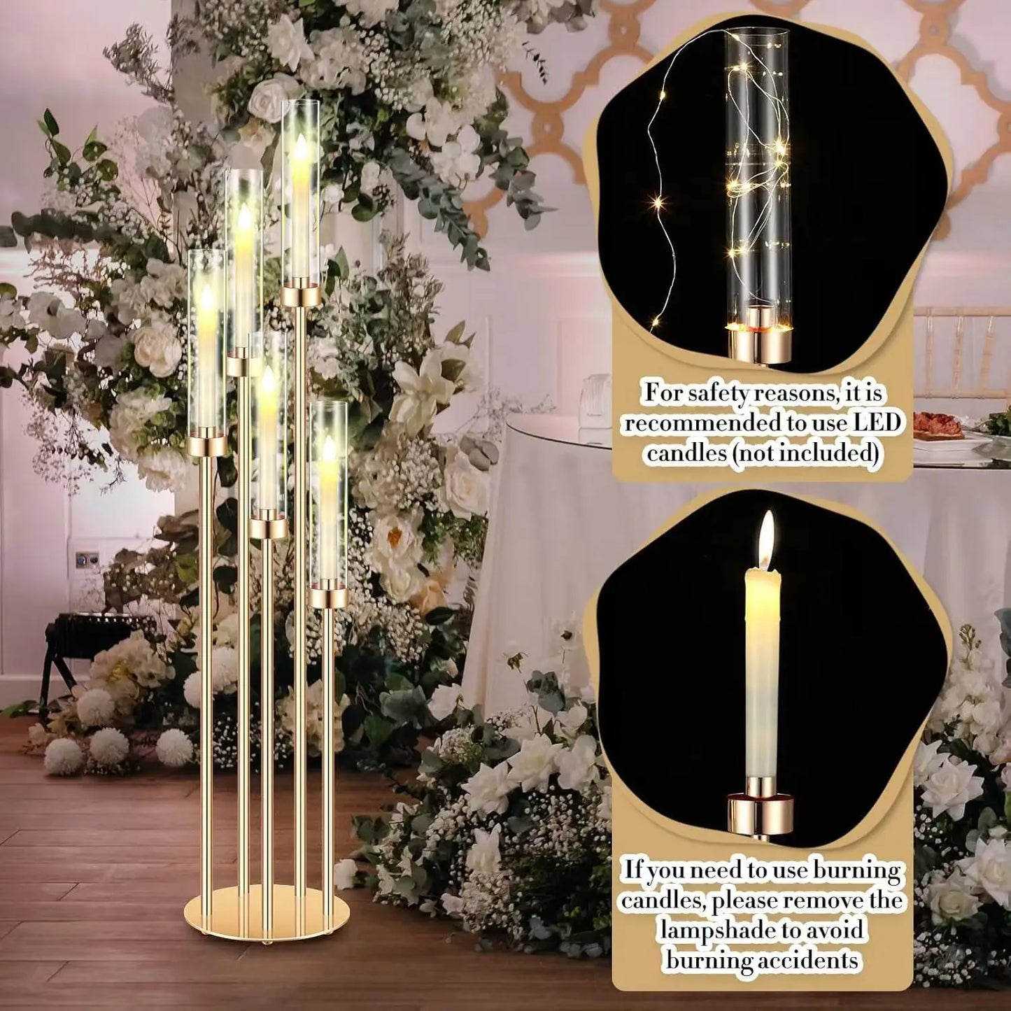 Metal Floor Candlestick Holder With 24 LED Candles For Events