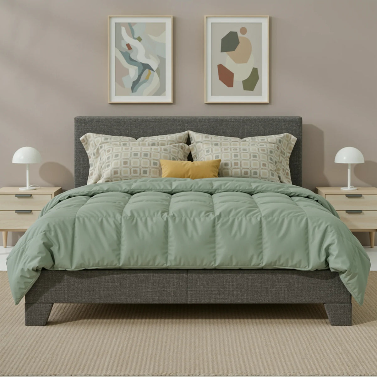HOOMIC Upholstered Bed Frame With Linen Headboard And Wood Slats
