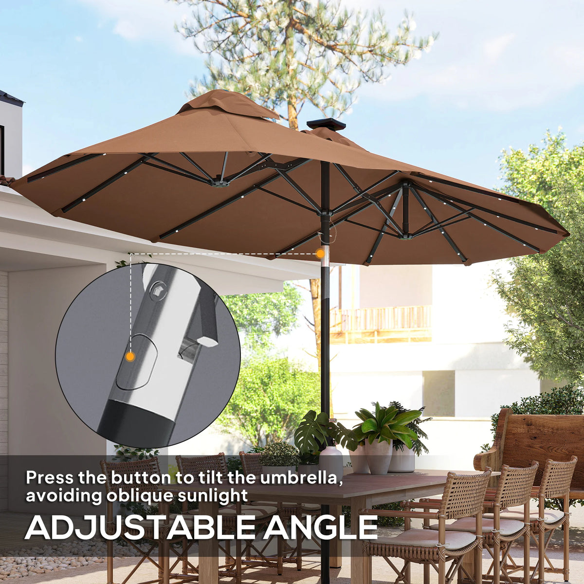 Outsunny Double Sided Patio Umbrella With Solar Led Light
