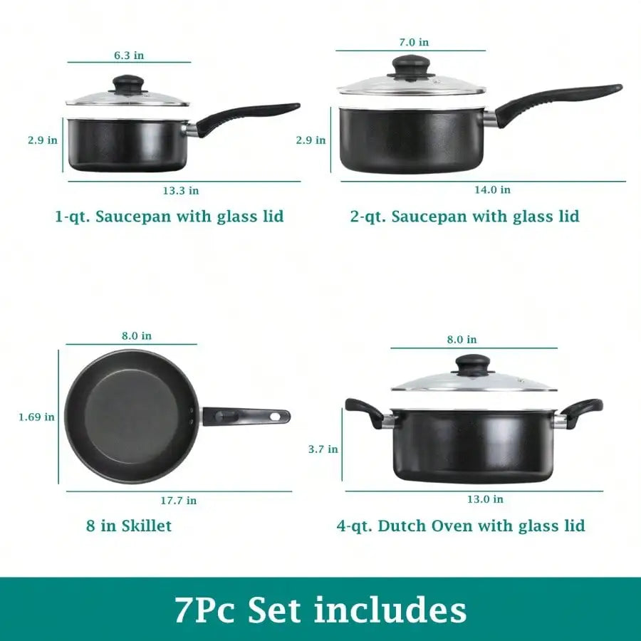Nonstick Pots And Pans Cookware Set With Tempered Glass Lids