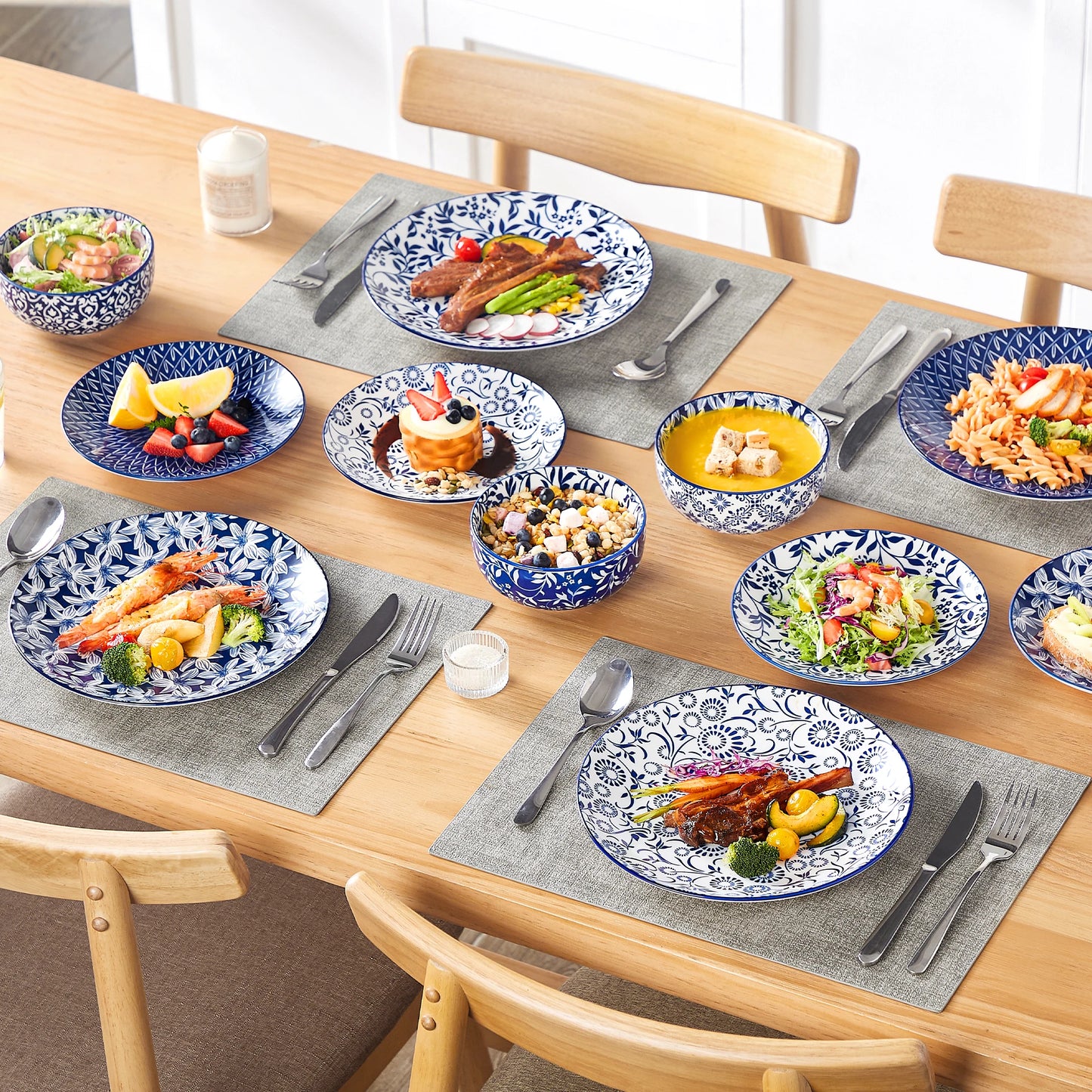 Malacasa Chinese Blue White Porcelain Dinner Plate And Bowl Set