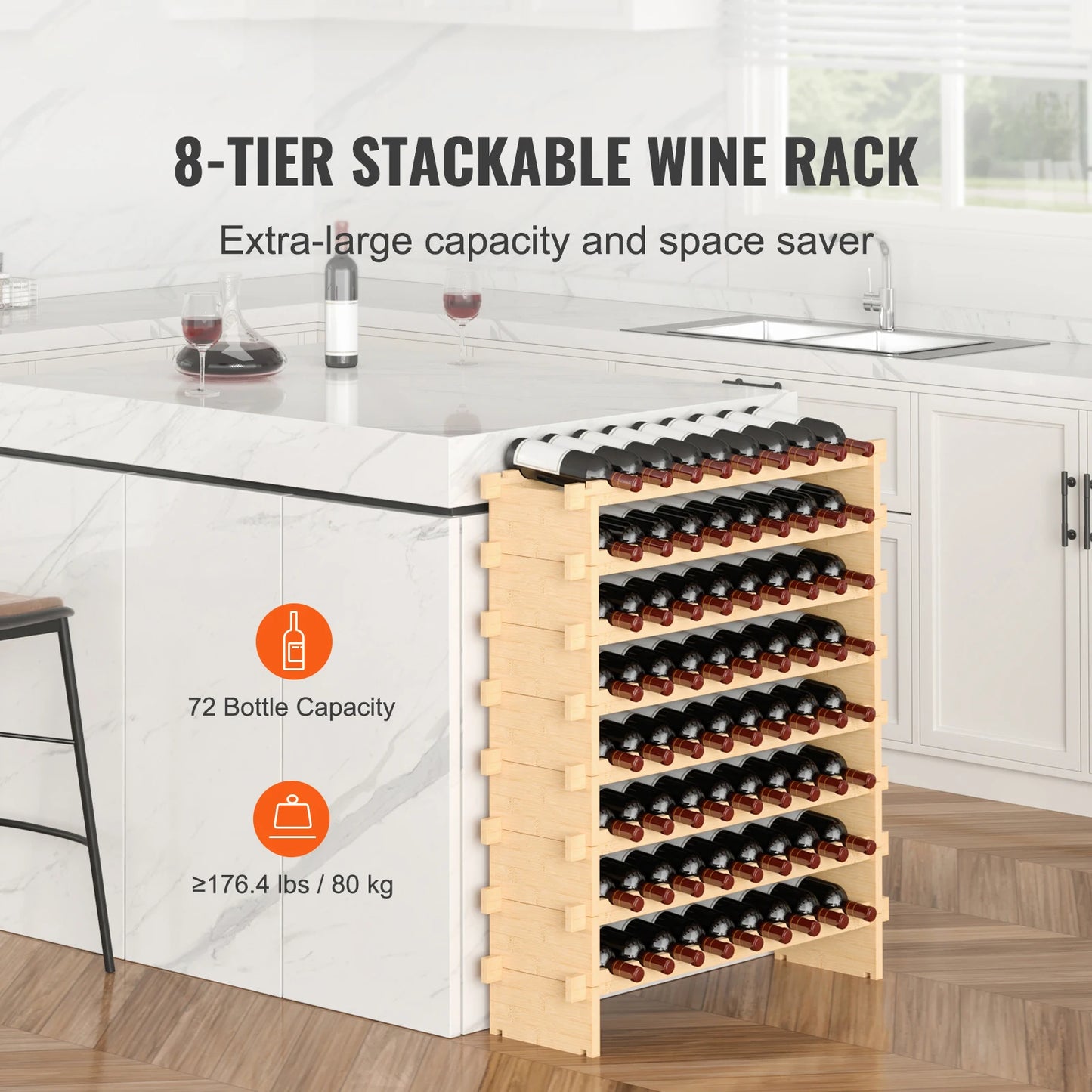 SucceBuy 8-Tier Stackable Bamboo Wine Rack Free Standing