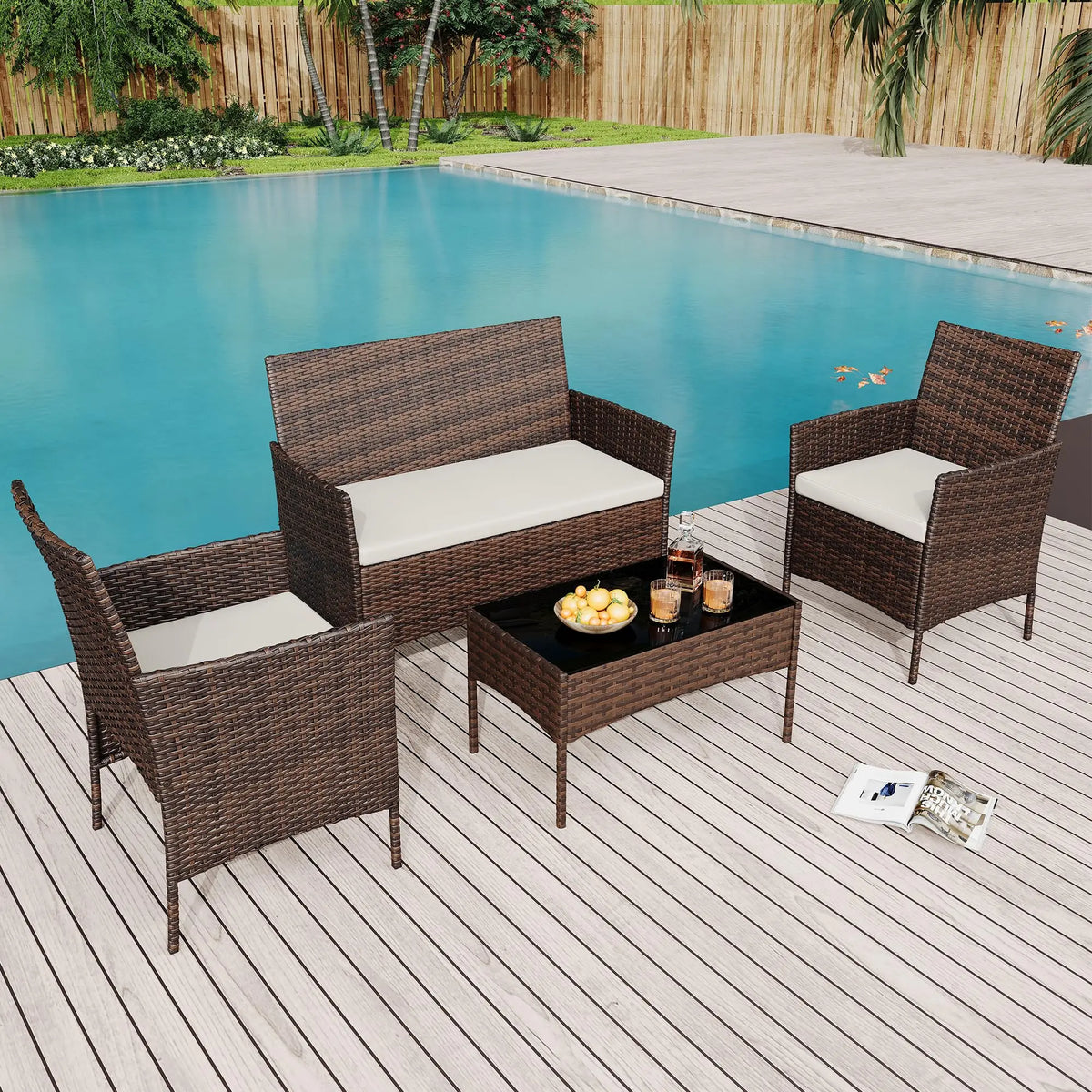 Himiss 4 Piece Outdoor Rattan Patio Furniture Set With Cushions
