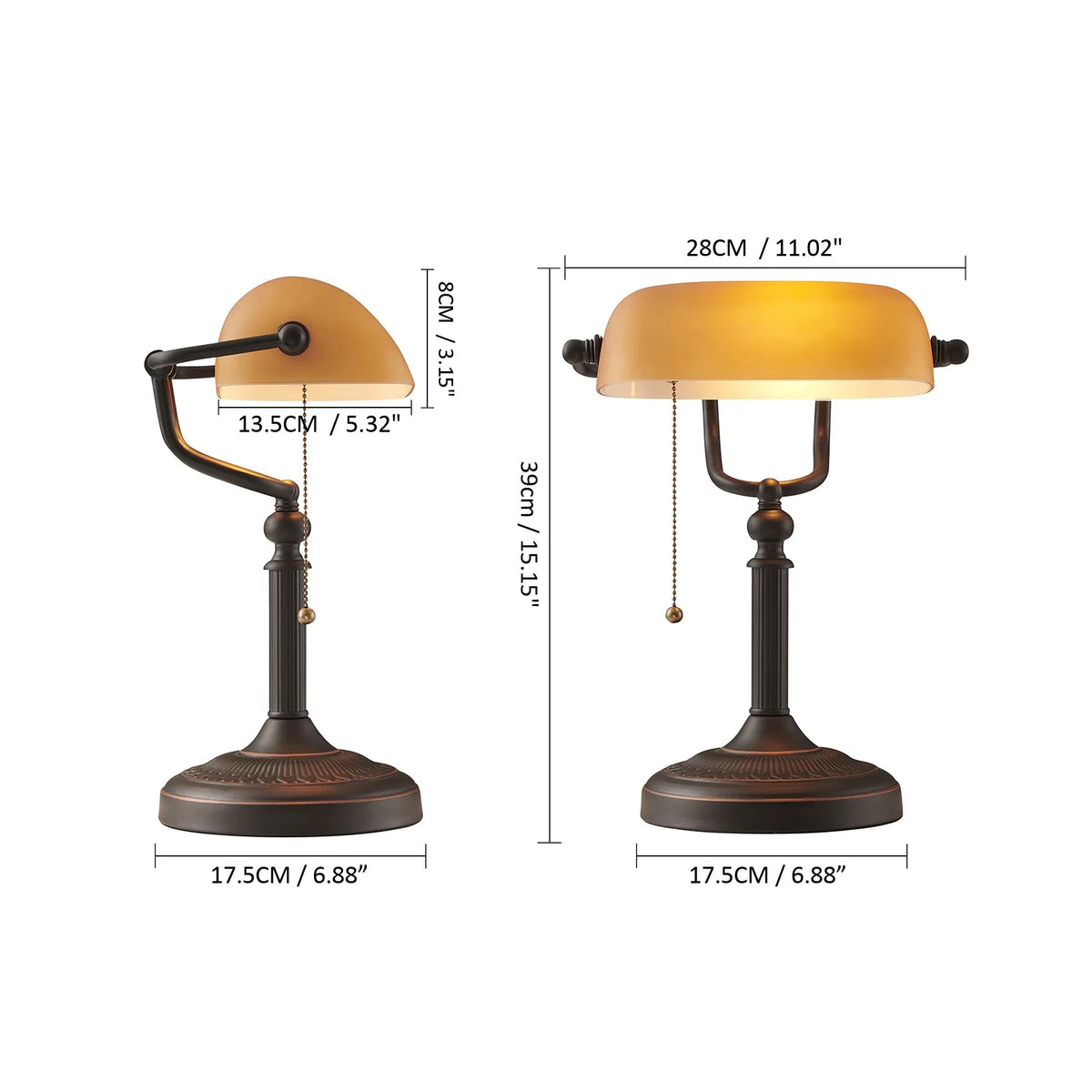 Classical Glass Bankers Desk Lamp With Zipper Switch Home Office