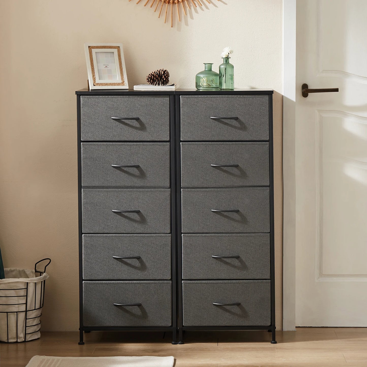 JHK Five Drawer Fabric Cabinet For Living Room Storage