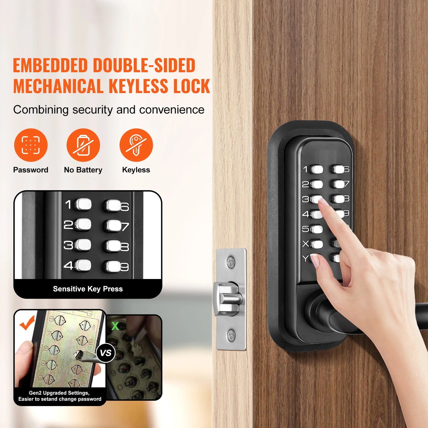 SucceBuy Mechanical Keyless Entry Door Lock With 14 Digit Keypad