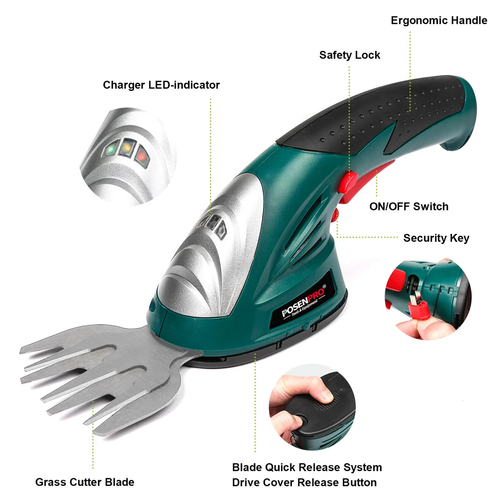 POSENPRO Cordless 2 In 1 Grass Shears And Hedge Trimmer