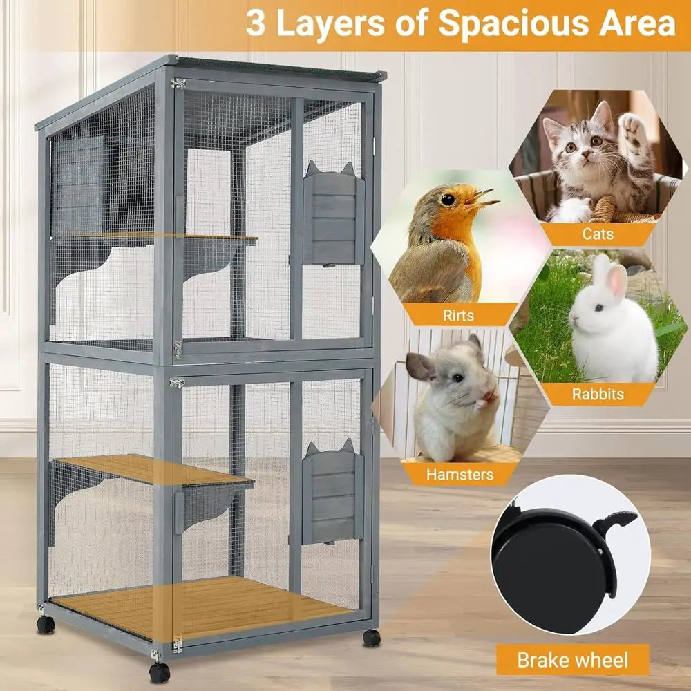 Waterproof Outdoor Indoor Catio Enclosure With Lockable Wheels