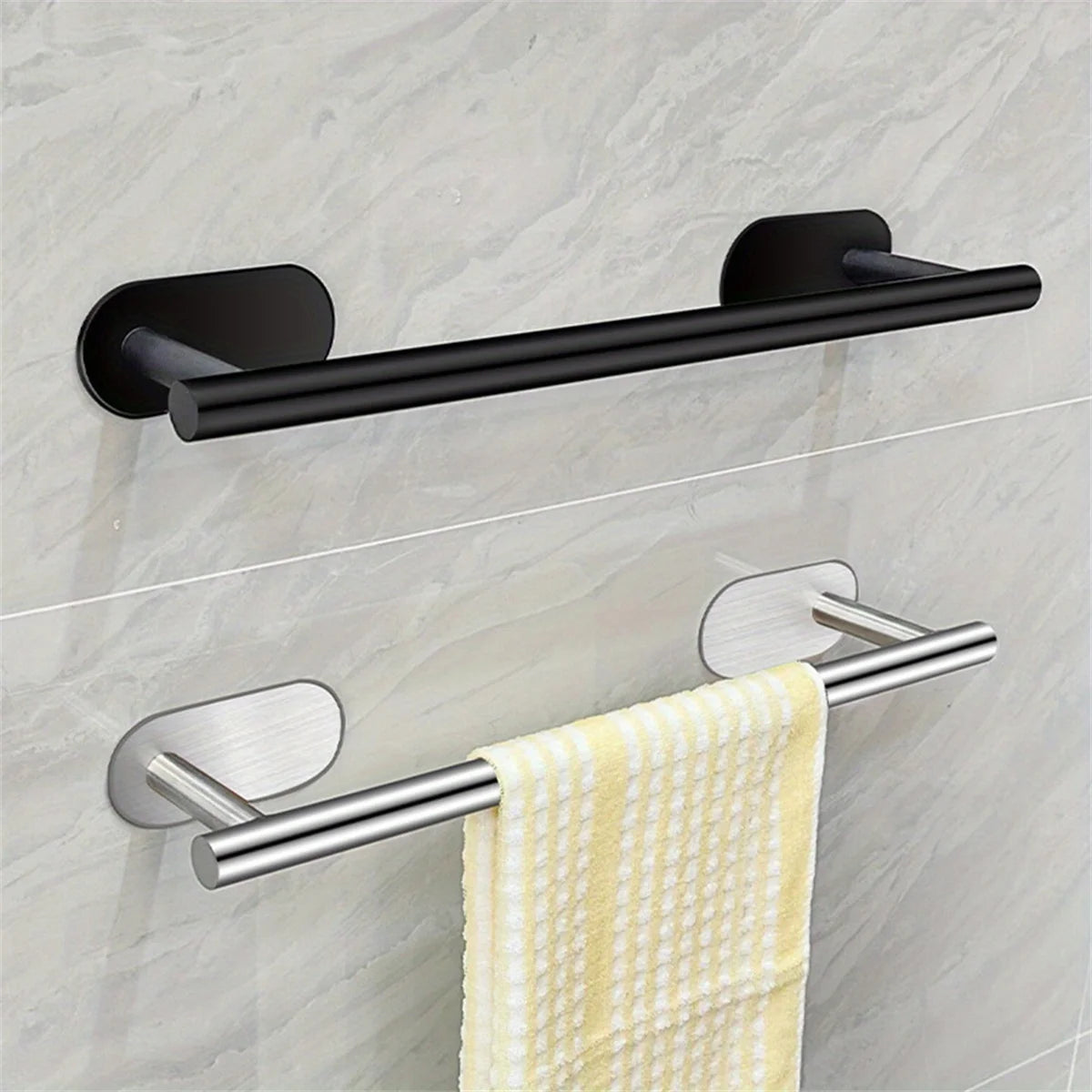 Stainless Steel Adhesive Towel Bar with Hook for Bathroom Kitchen