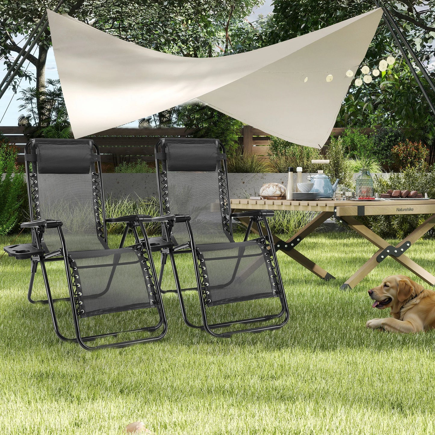 JHK Portable Zero Gravity Recliner Chairs Outdoor With Cup Holders