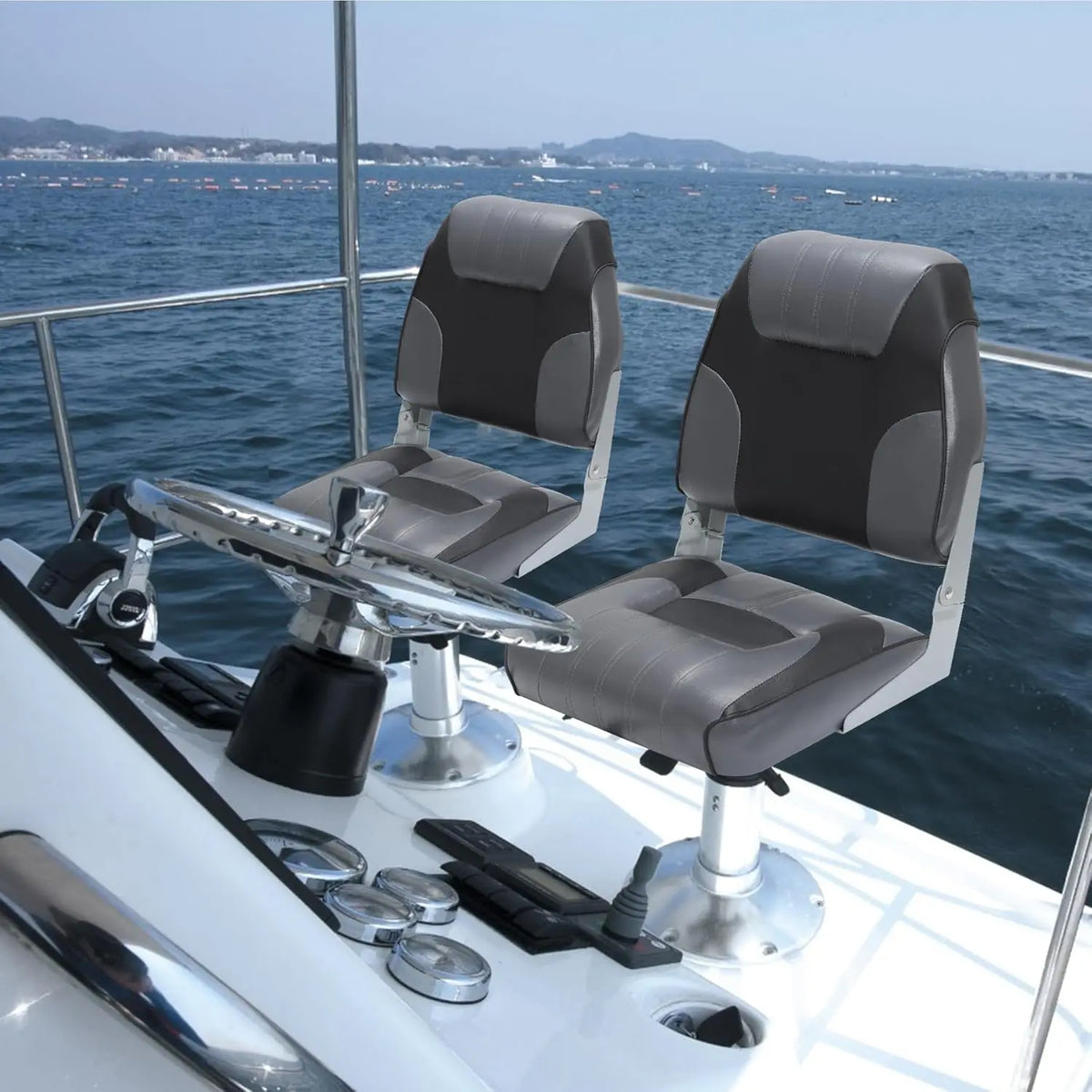Twister Folding Boat Seat With High Back And Foam Cushion