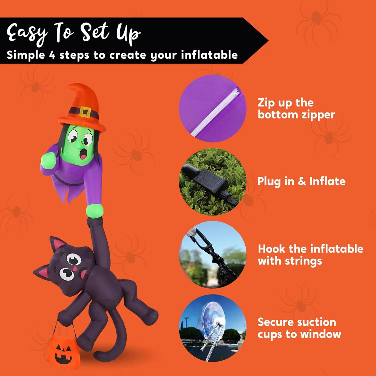 Halloween Witch Black Cat Inflatable Roof Decoration With LED Lights