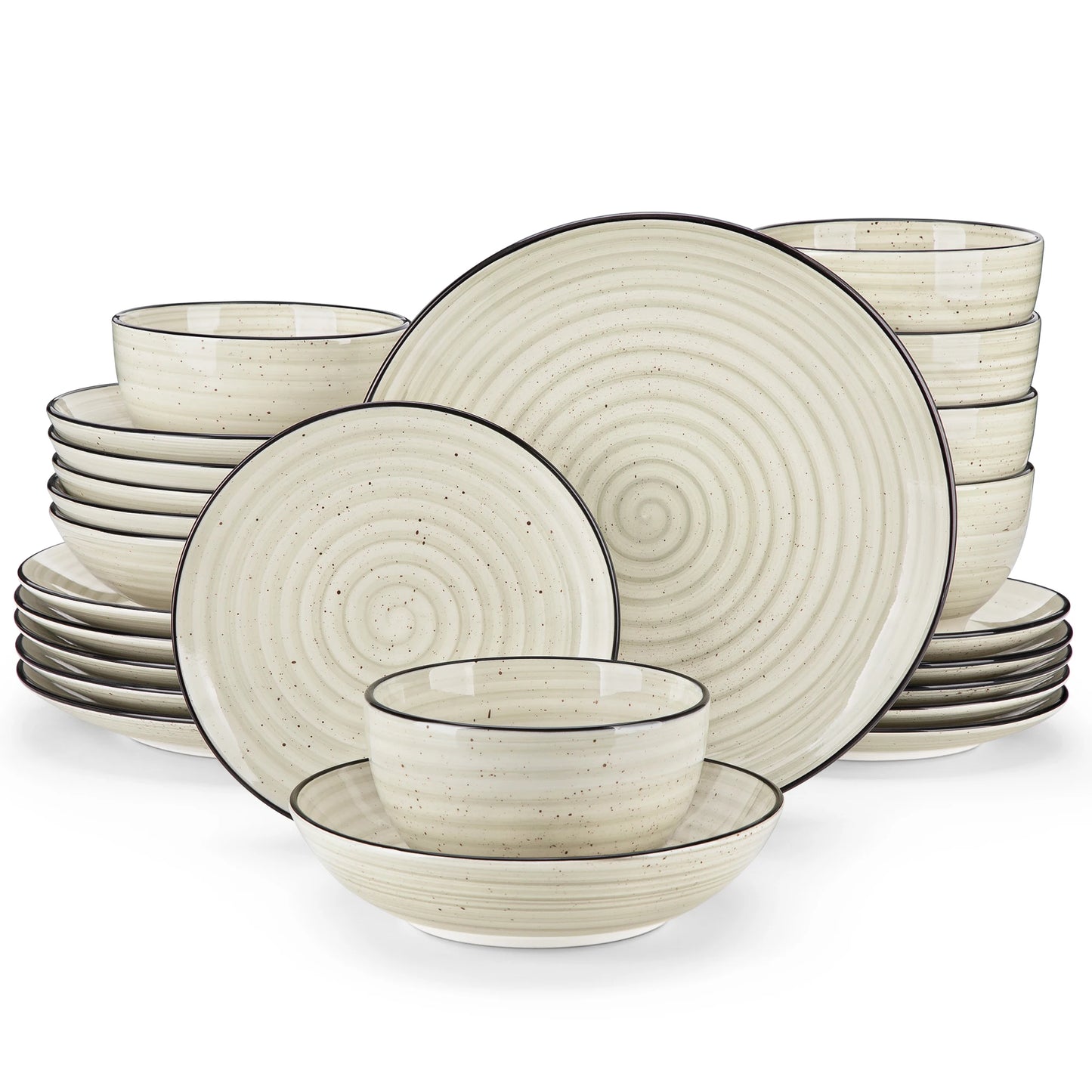 Malacasa Beige Ceramic Dinnerware Set Handpainted Spiral Pattern For Six