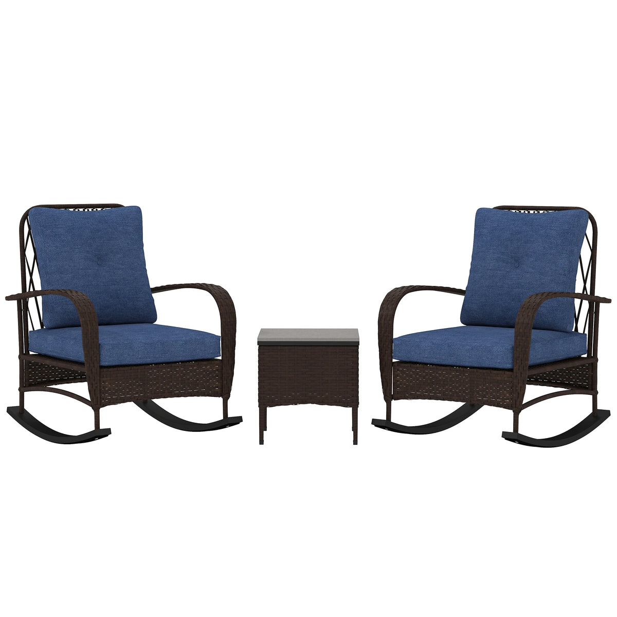 Outsunny Outdoor Rattan Patio Rocking Chairs And Coffee Table Set