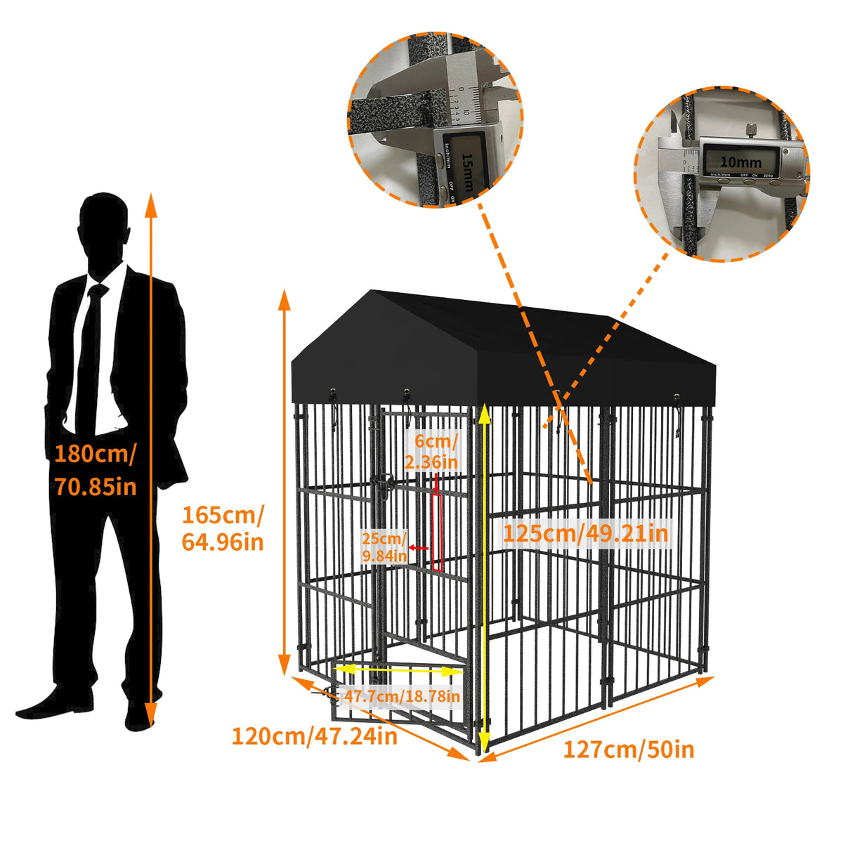 Heavy Duty Outdoor Metal Dog Kennel With Secure Roof Enclosure