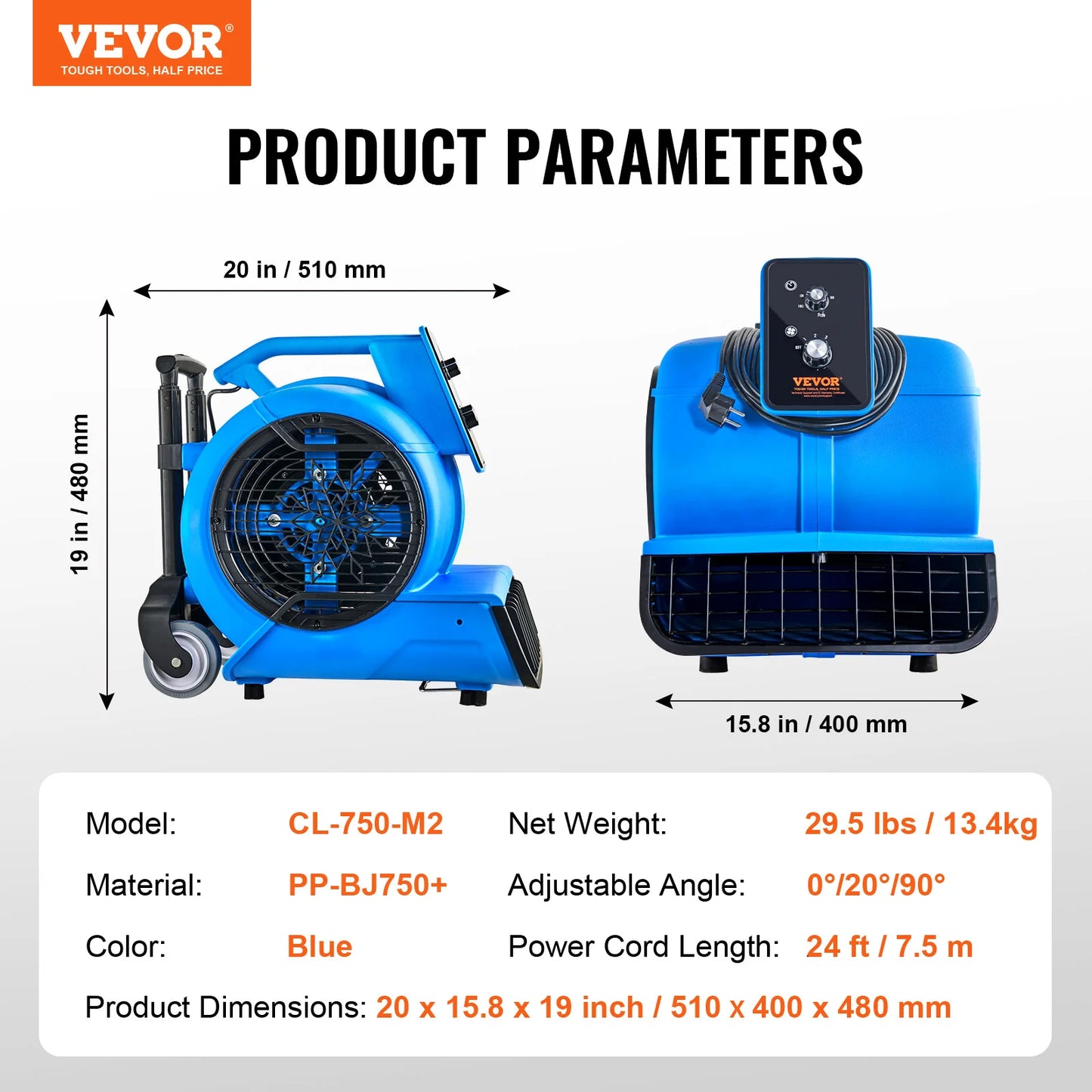 SucceBuy Floor Blower 1360 RPM 600 CFM Air Mover for Drying and Cooling