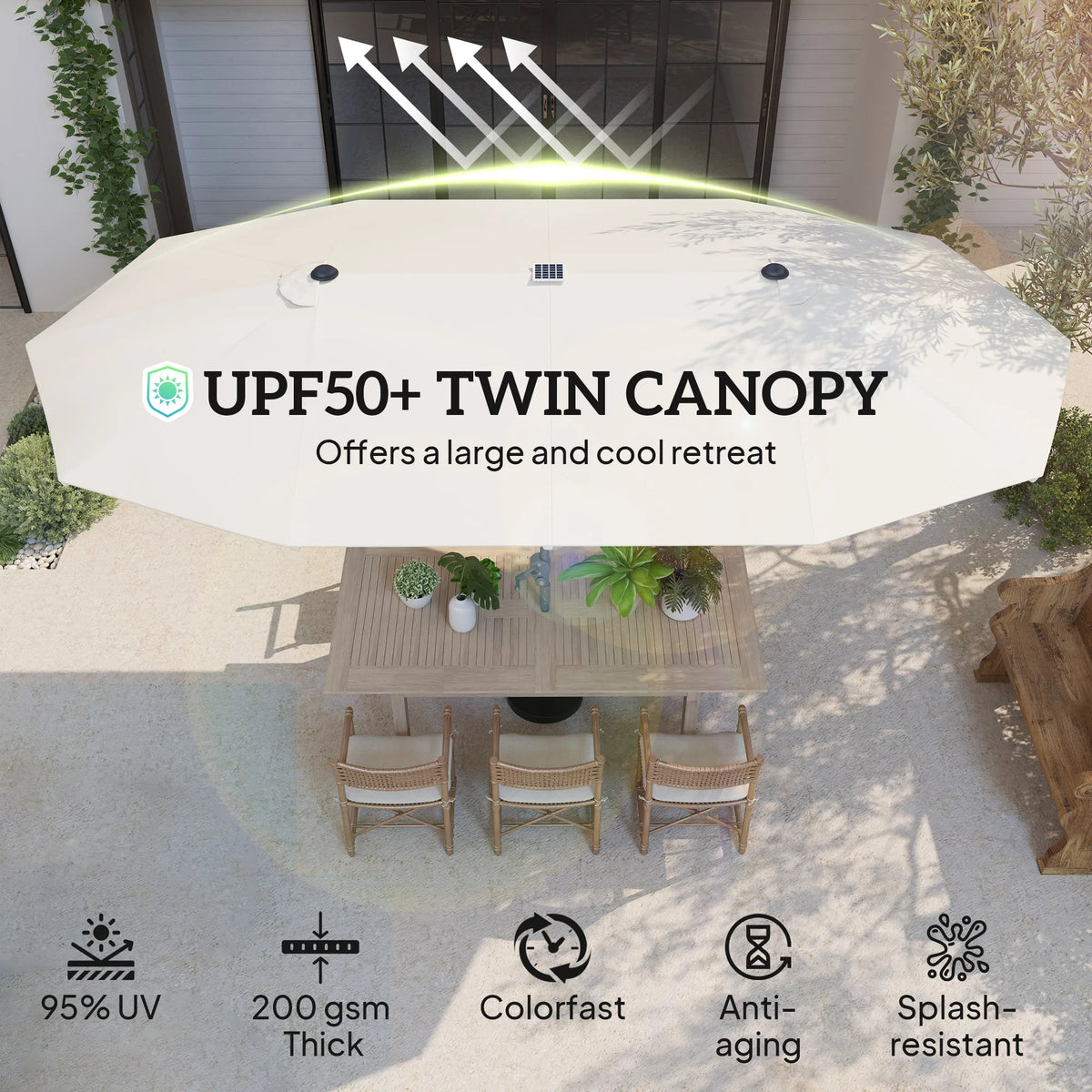 Outsunny Solar LED Patio Umbrella With UV Protection And Shade