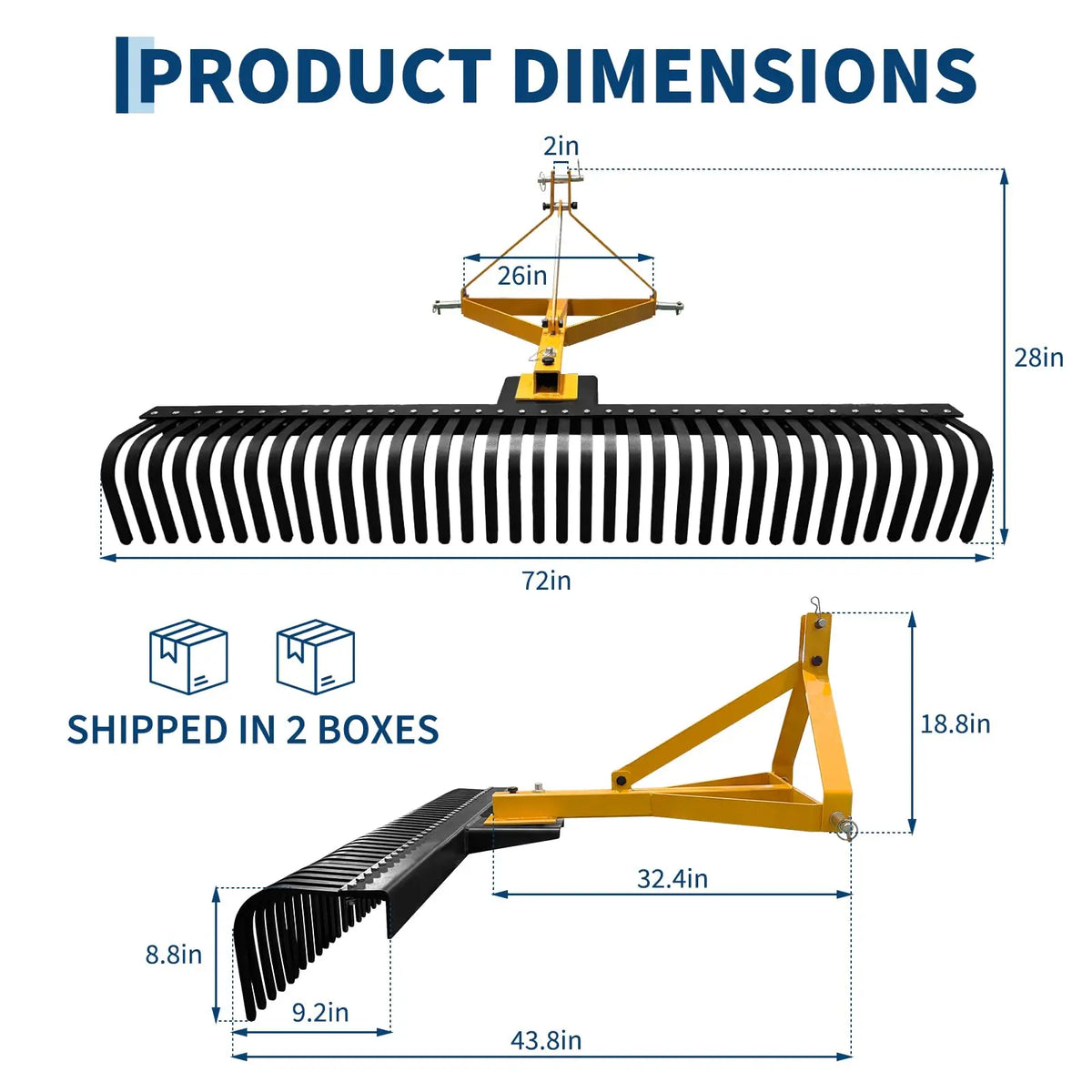 HiMISS Landscape Rake Attachment For Category 1 And 2 Tractors