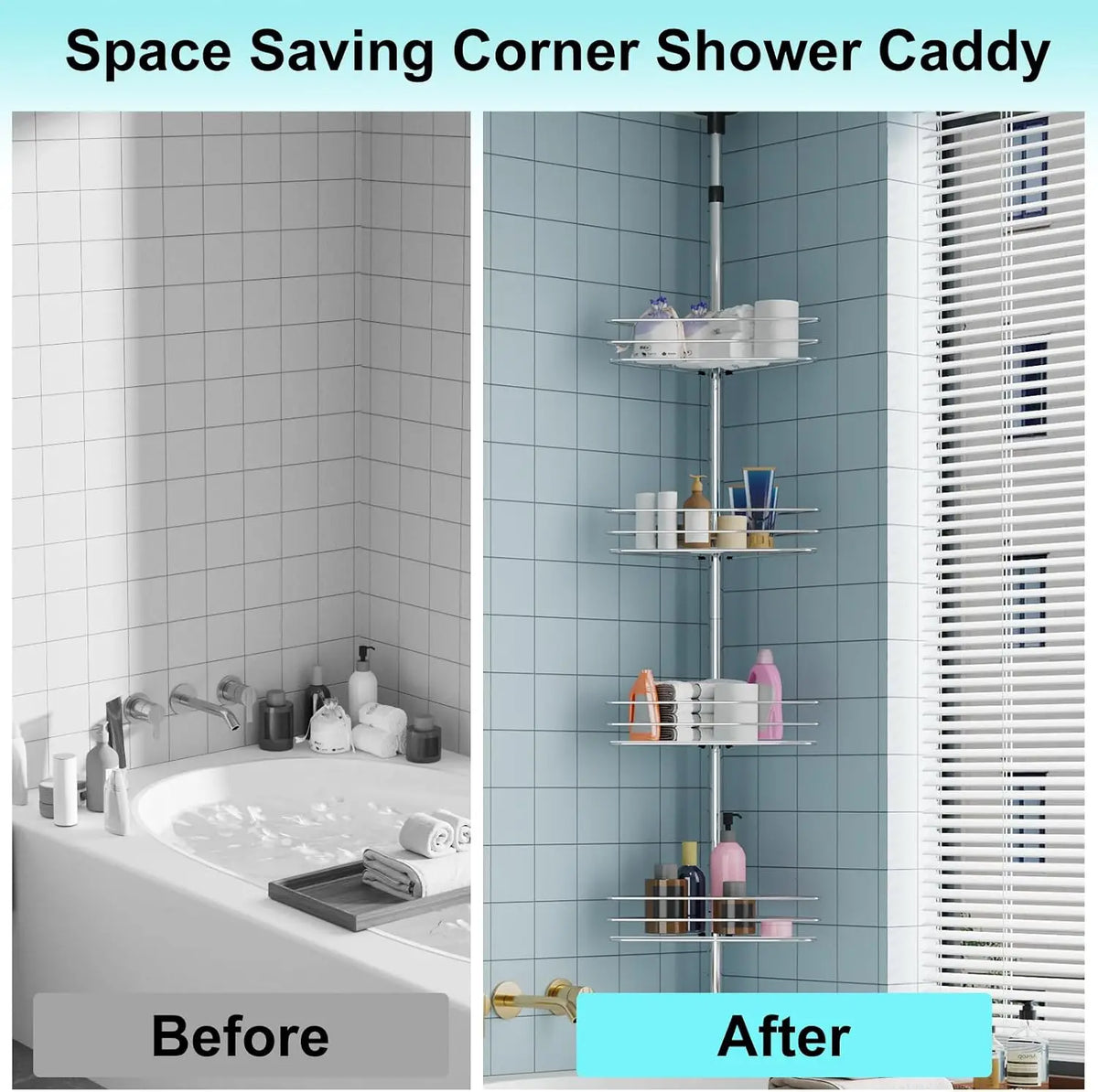 Four Layer Stainless Steel Bathroom Corner Shower Tension Pole Rack