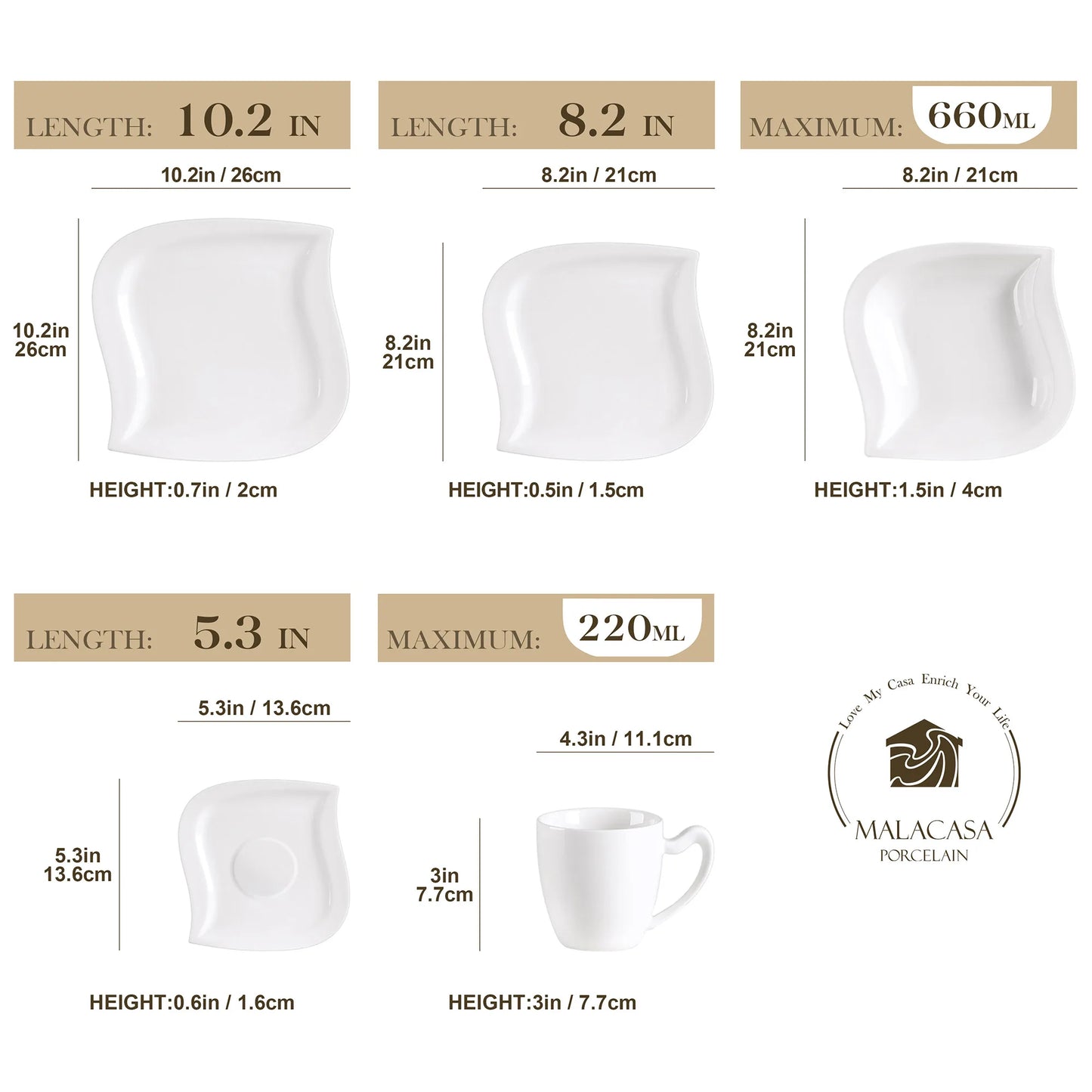 MALACASA Porcelain Dinner Set With Cups And Saucers 30 Or 60 Pieces
