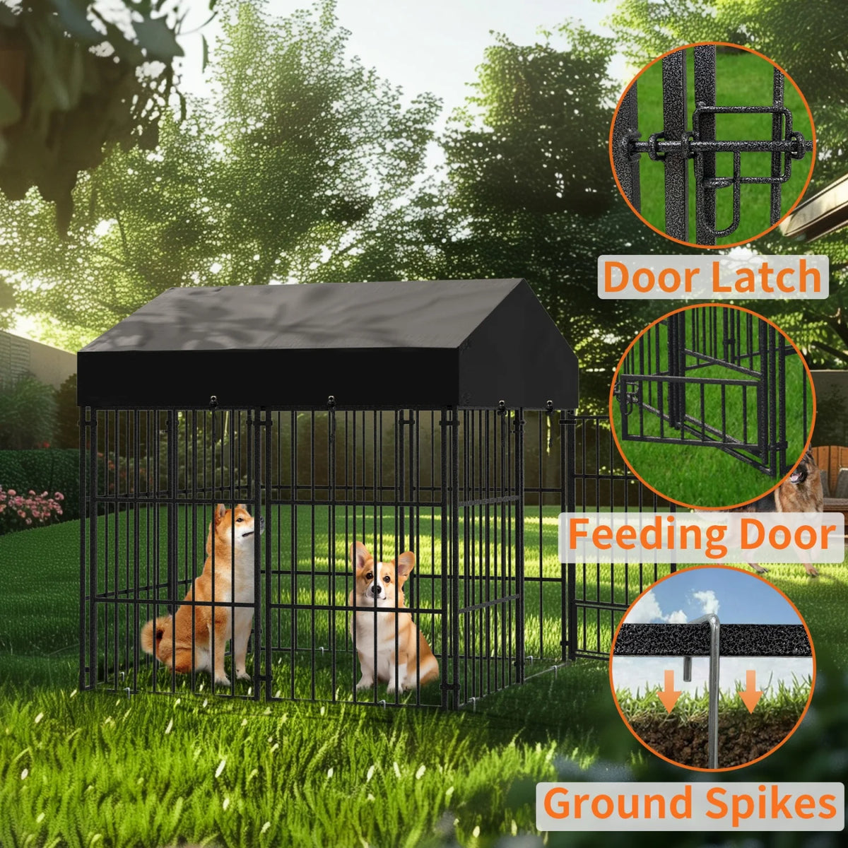 Heavy Duty Outdoor Metal Dog Kennel With Secure Roof Enclosure