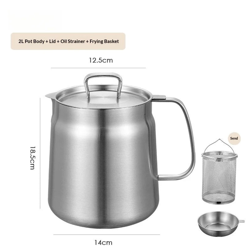 Stainless Steel Fryer Pot With Strainer Basket And Oil Filter