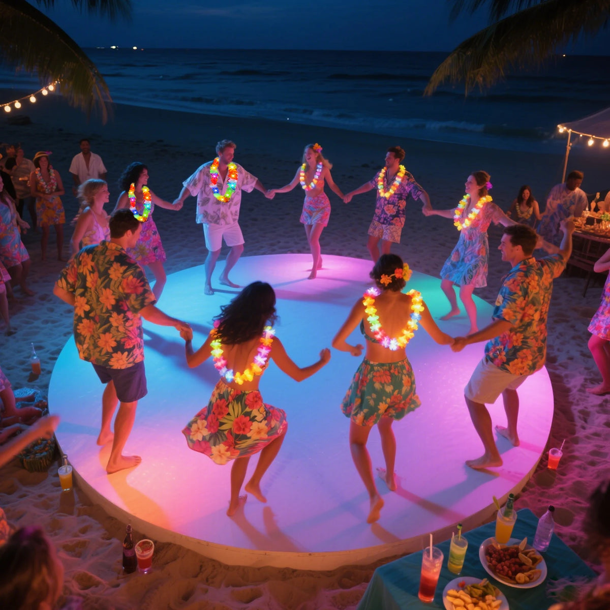 LED Hawaiian Flower Necklace Party Lei For Tropical Celebrations