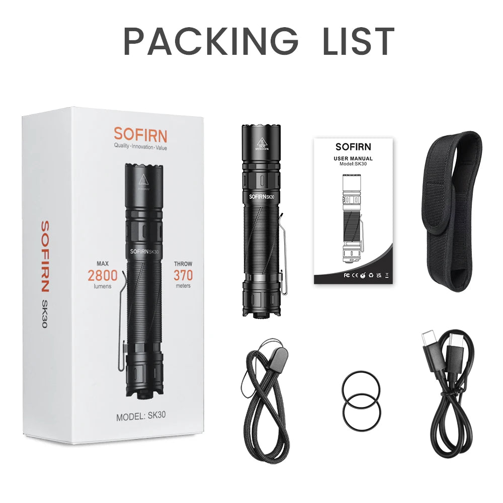 Sofirn SK30 3000 Lumen 6000K Tactical USB C Flashlight Rechargeable