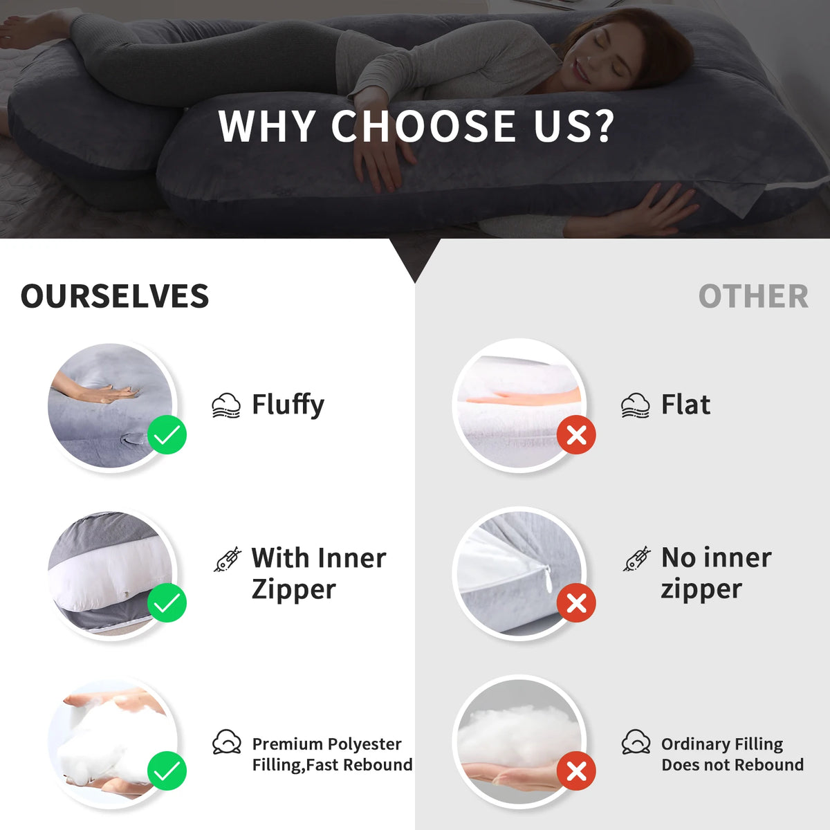 G Shaped Full Body Maternity Pillow With Removable Cotton Cover