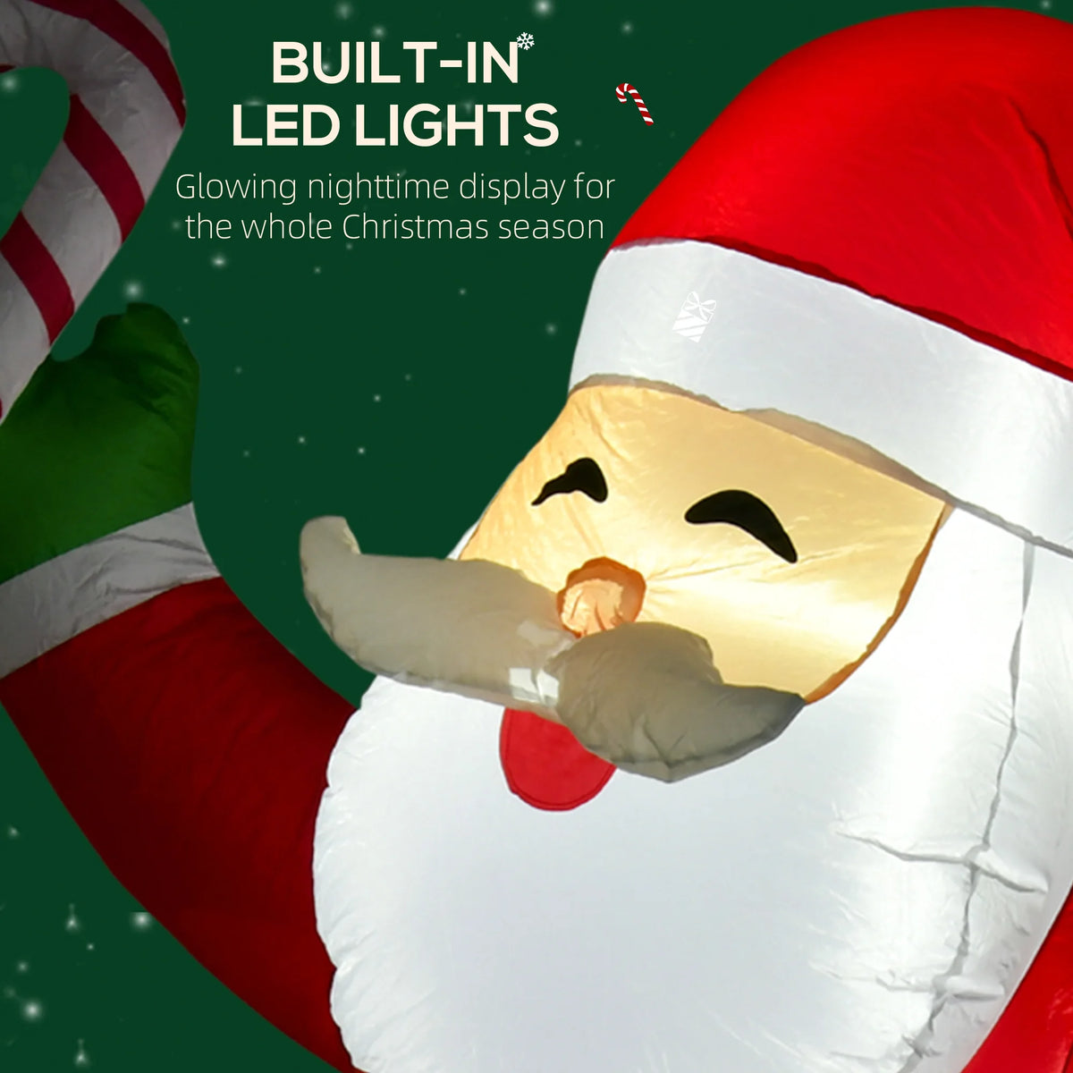 HOMCOM Christmas Inflatable Santa With Candy Cane And LED Lights