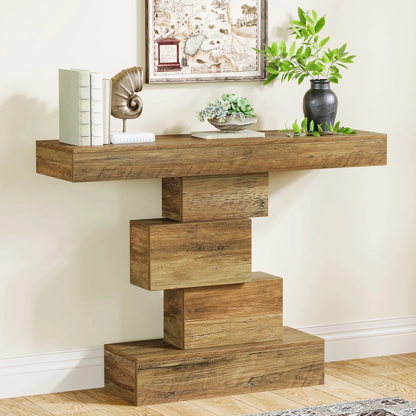 Tribesigns Farmhouse Console Table With Geometric Base
