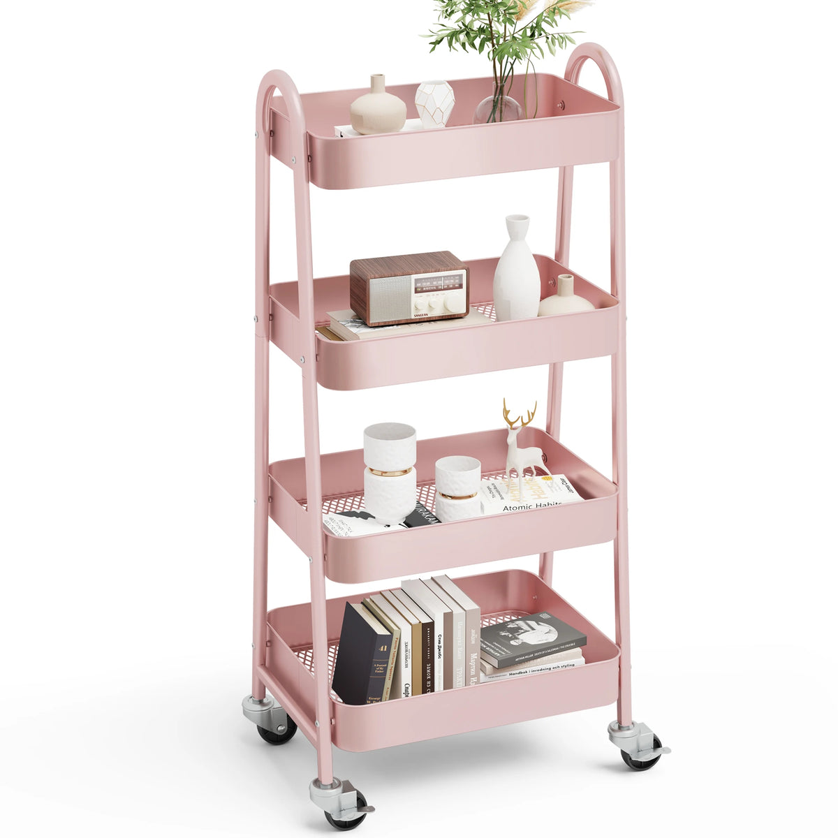 JHK Four Tier Rolling Storage Cart With Lockable Wheels For Home