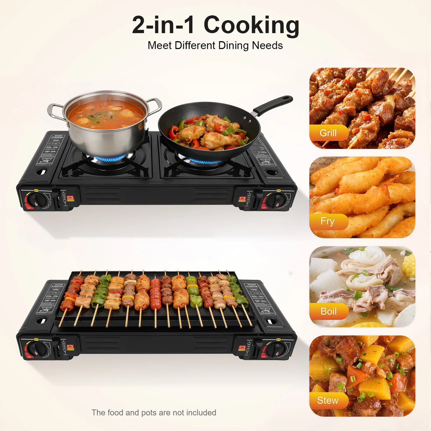 Portable 2500W Camping Stove With Two Burners And Baking Tray