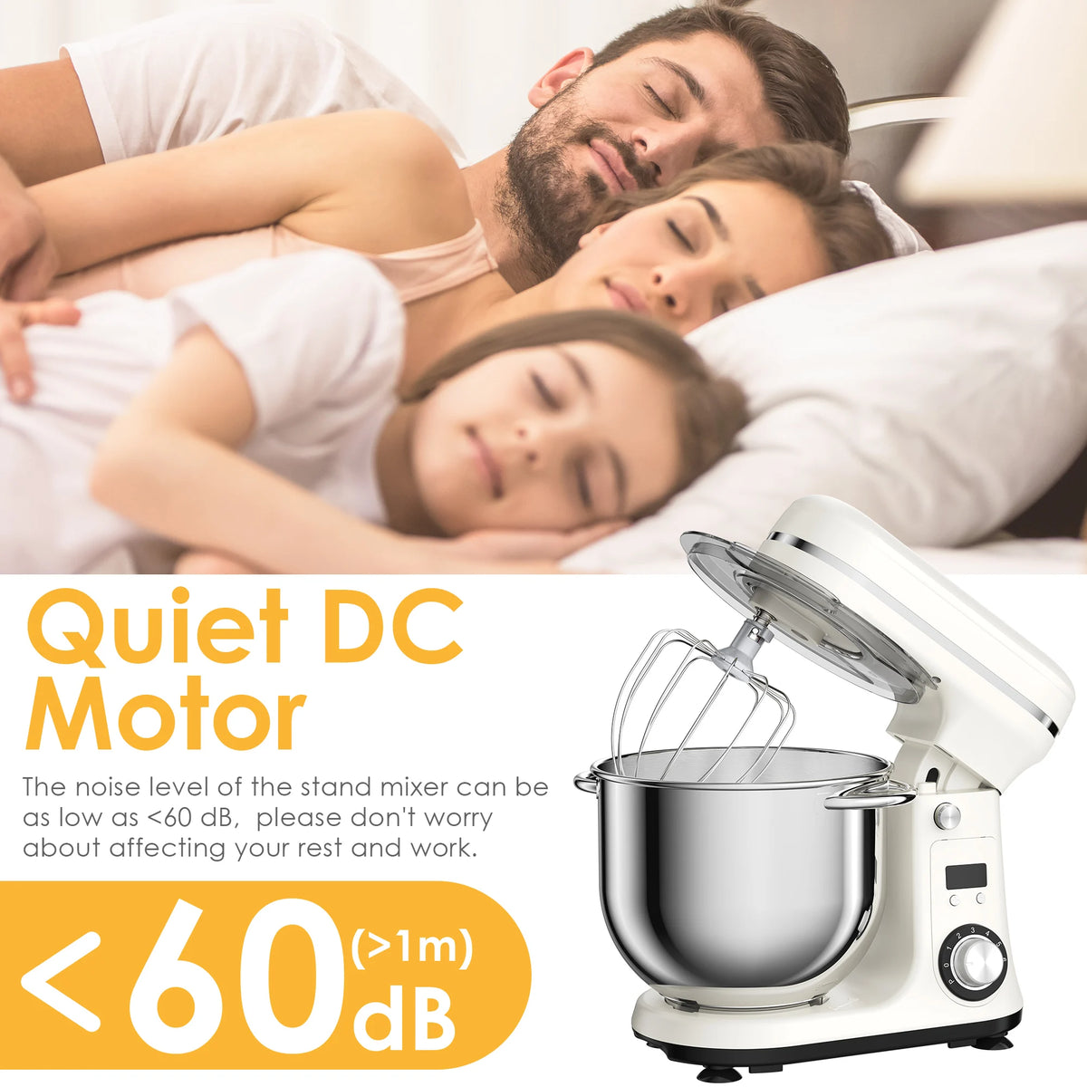 BioloMix Quiet Motor Tilt Head Stand Mixer Six Speed Control