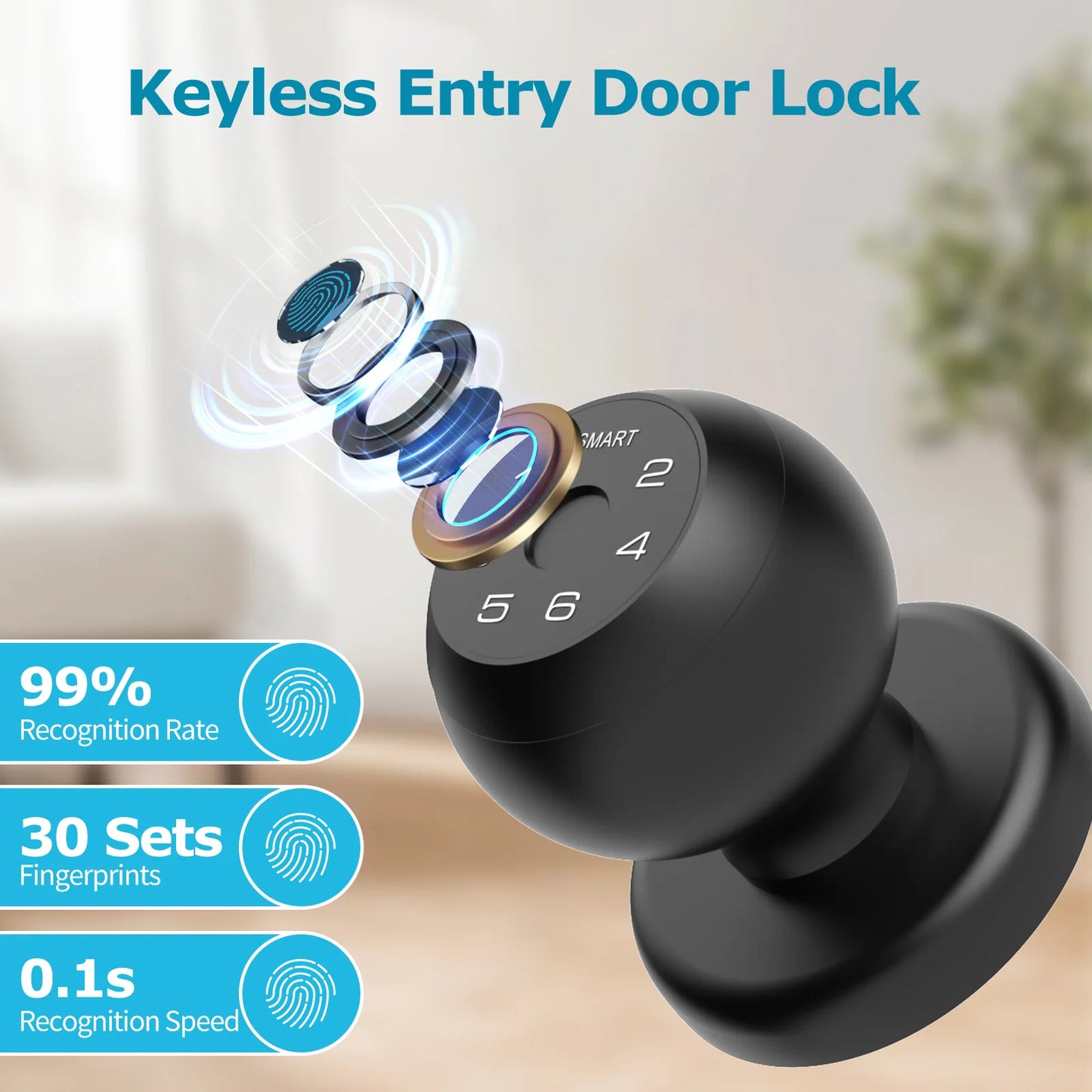 Viladepot Ball Shaped Smart Fingerprint Door Lock With App Control